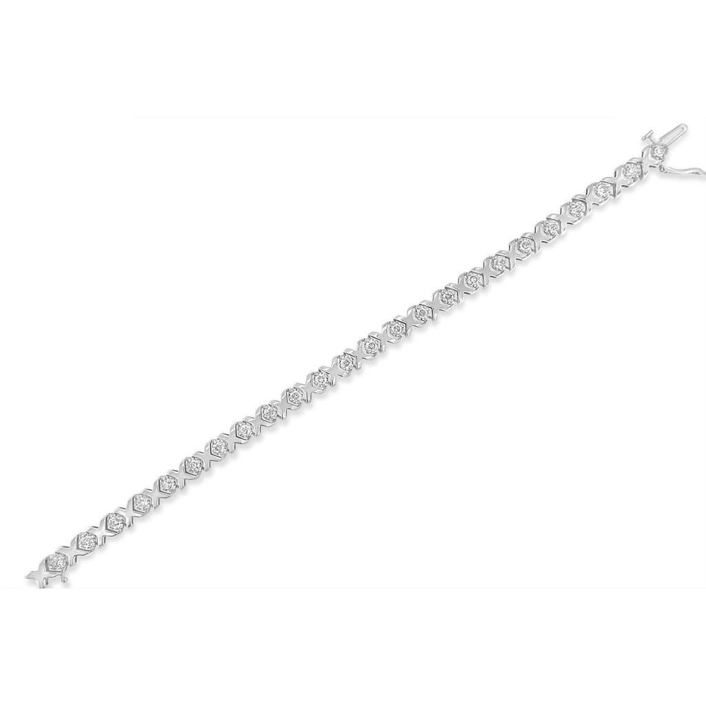 10k White Gold 2.00 Cttw Round-Cut Diamond "XOXO" Link 7" Bracelet (I-J Color, I2-I3 Clarity)-3