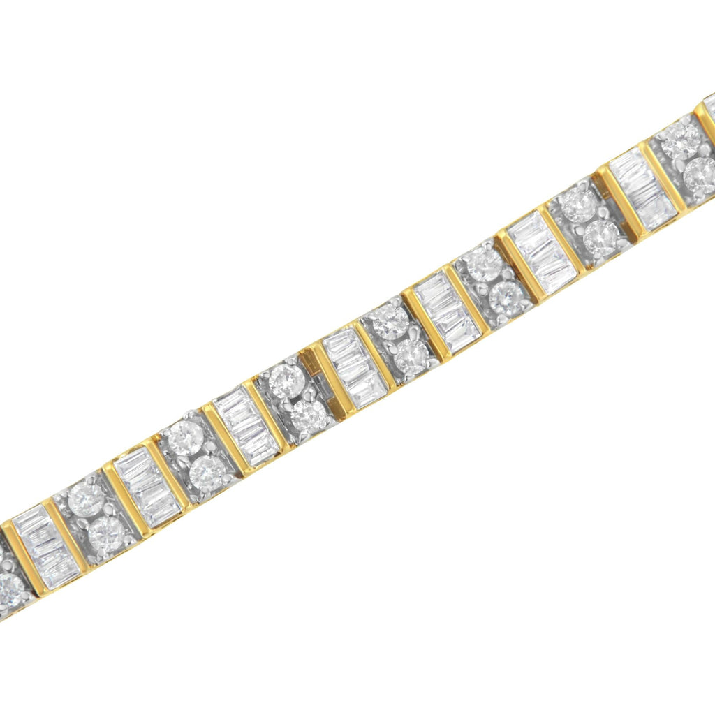 10K Yellow Gold 4.0 Cttw Alternating Baguette & Round Cut Diamond Bezel- & Prong-Set 7" Tennis Bracelet (G-H Color, SI1-SI2 Clarity)-3