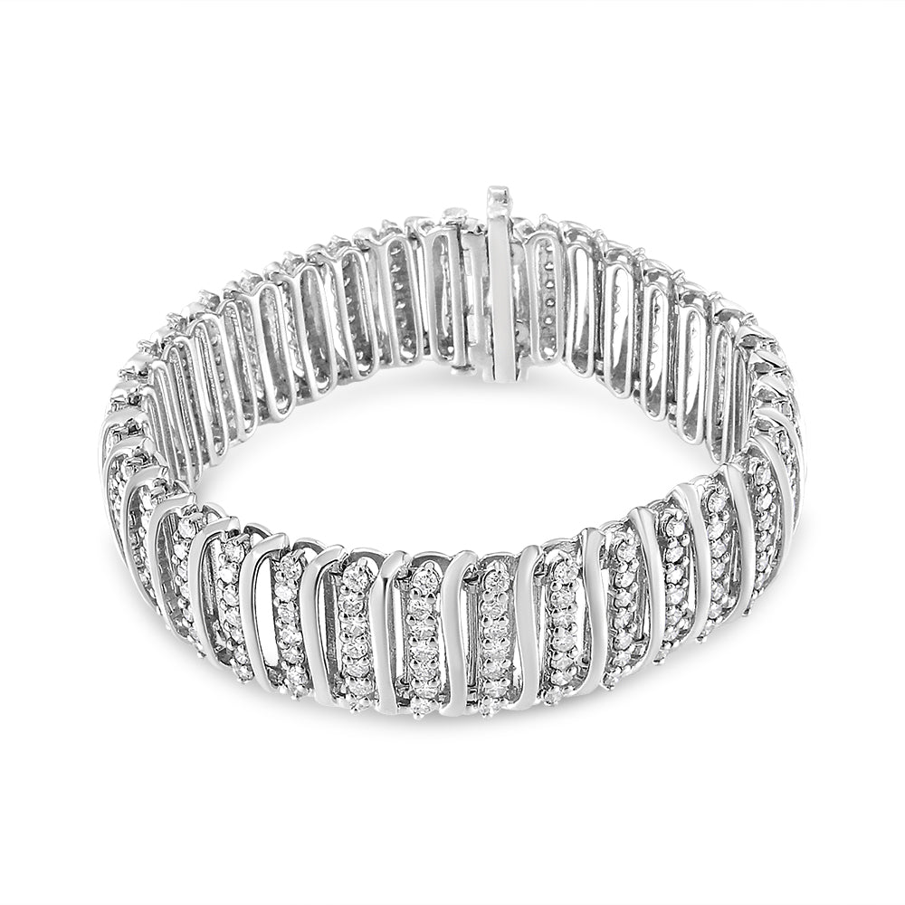 .925 Sterling Silver 8 1/2 Cttw Diamond 7 Row Chevron "S" Curved Link Tennis Bracelet (I-J color, I1-I2 clarity) - 7.25"-3