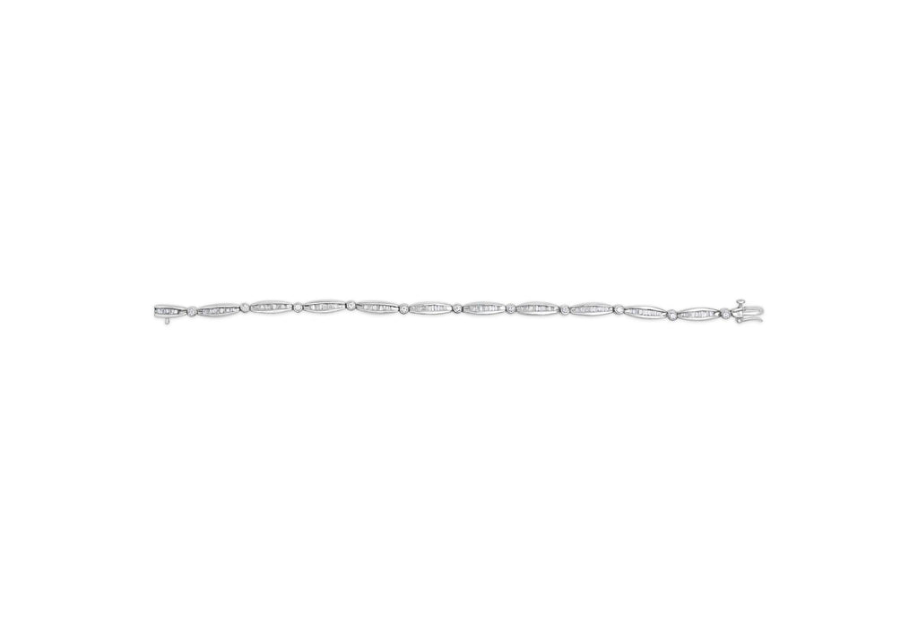 14K White Gold 1-1/2 Cttw Round Brilliant-Cut & Baguette Cut Diamond Bezel and Tapered Link 7" Tennis Bracelet (H-I Color, I1-I2 Clarity)-3