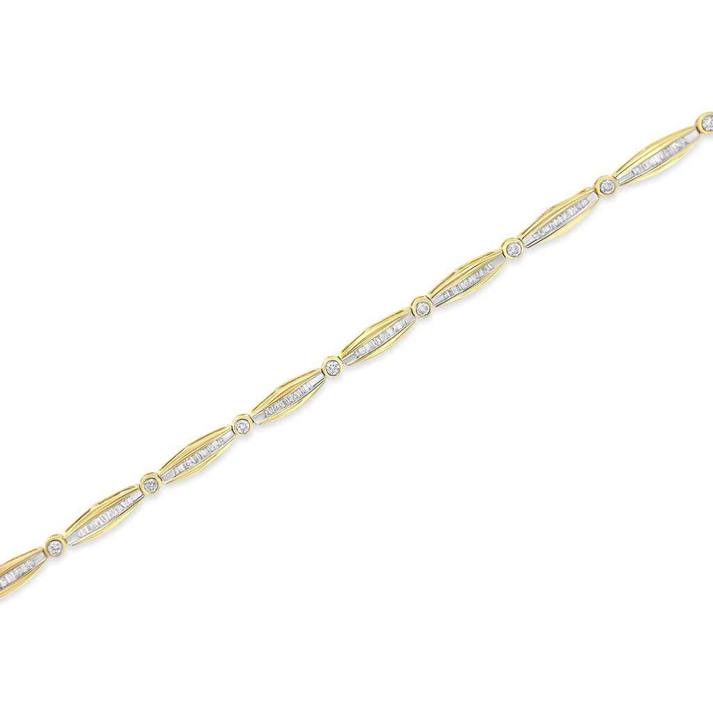 14K Yellow Gold 1-1/2 Cttw Round Brilliant-Cut & Baguette Cut Diamond Bezel and Tapered Link 7" Tennis Bracelet (H-I Color, I1-I2 Clarity)-3