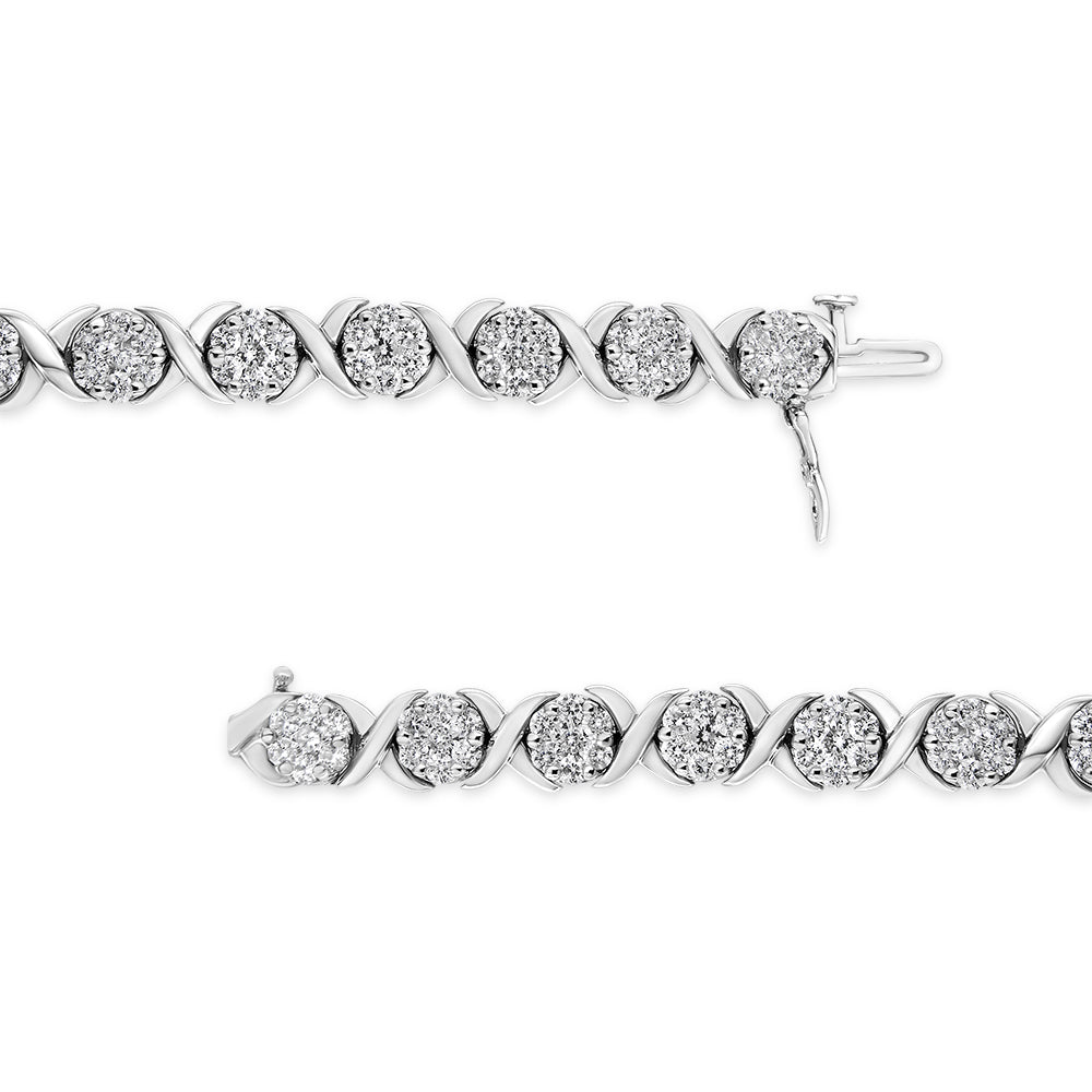 14K White Gold 6-1/3 Cttw Round Brilliant-Cut Diamond Round Cluster & X-Link 7" Tennis Bracelet (I-J Color, SI2-I1 Clarity)-3