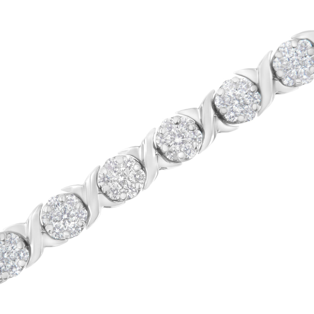 14K White Gold 4 7/8 Cttw Round Brilliant-Cut Diamond Round Cluster & X-Link 7" Tennis Bracelet (I-J Color, SI2-I1 Clarity)-3