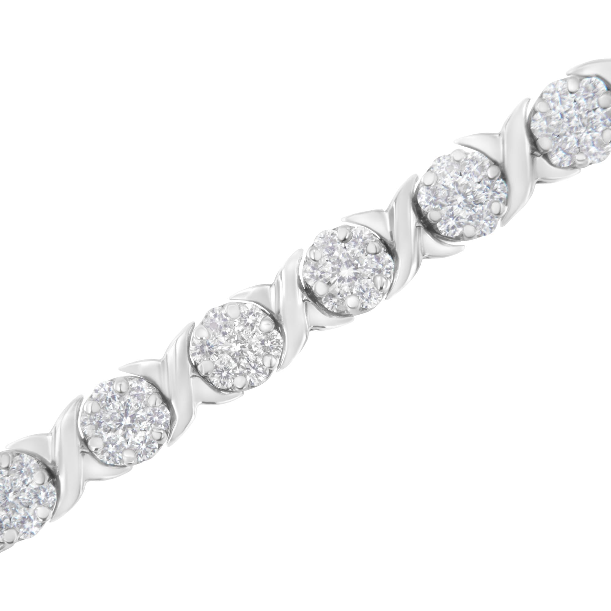 14K White Gold 4 7/8 Cttw Round Brilliant-Cut Diamond Round Cluster & X-Link 7" Tennis Bracelet (I-J Color, SI2-I1 Clarity)-3