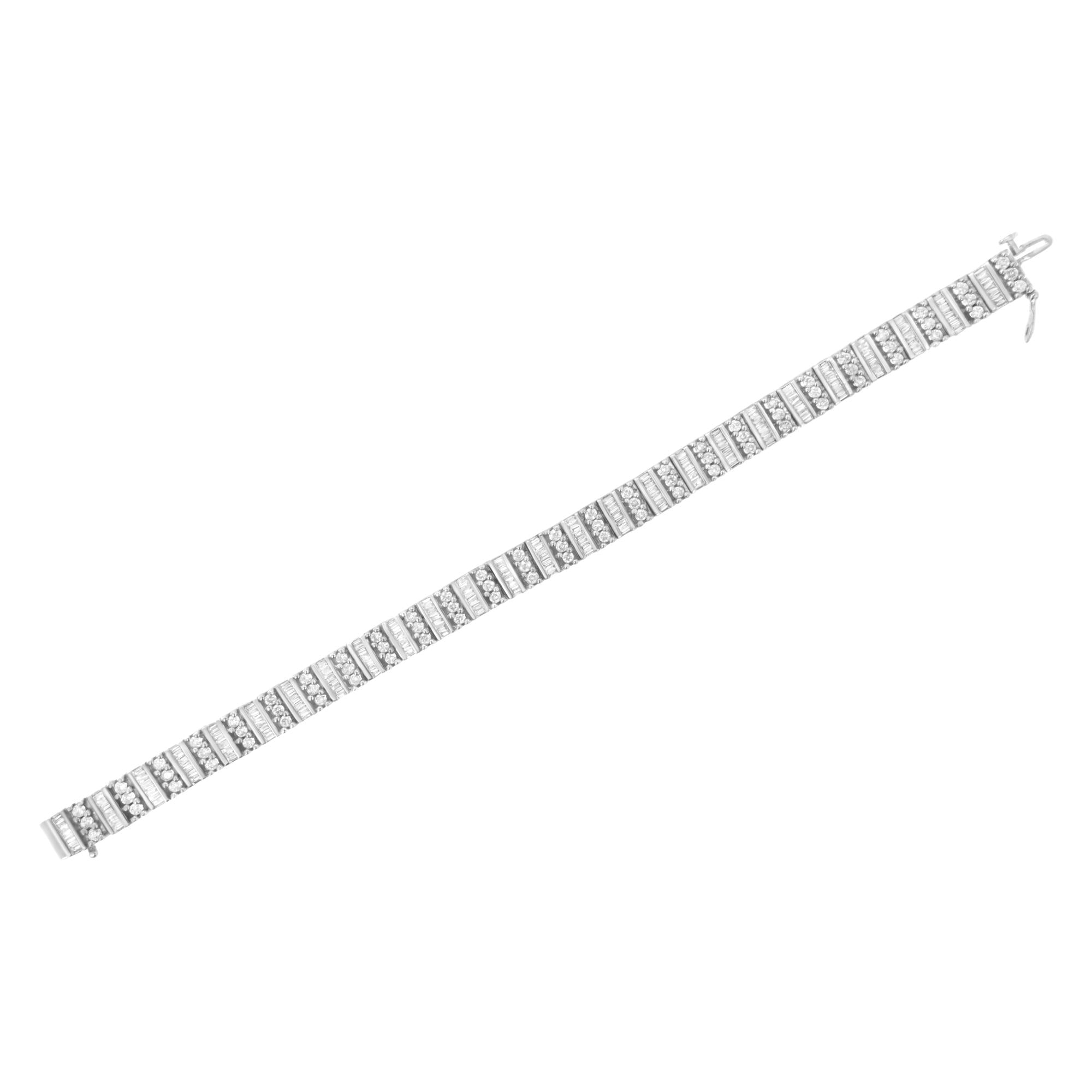 14K White Gold 4 7/8 cttw Baguette & Round Brilliant-Cut Diamond Channel- & Prong-Set Tennis Bracelet (I-J Color, I1-I2 Clarity) - Size 7.25"-3