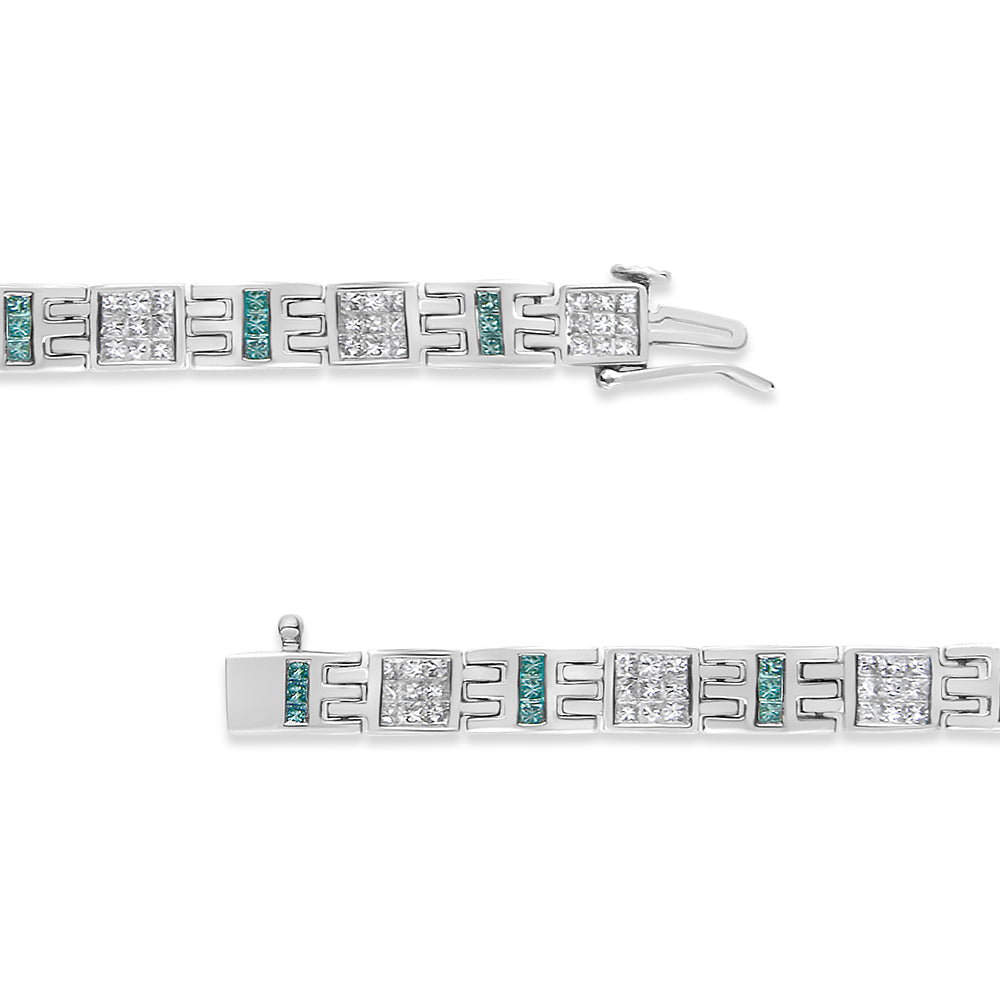 14K White Gold Princess-Cut white and Blue Diamond Fashion Bracelet(3.00 cttw,H-I Color,SI1-SI2 Clarity)-3