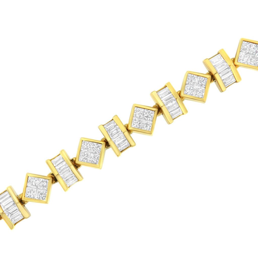 14K Yellow Gold Princess and Baguette Diamond Modern Link Bracelet(7.50 cttw,G-H Color,VS1-VS2 Clarity)-3