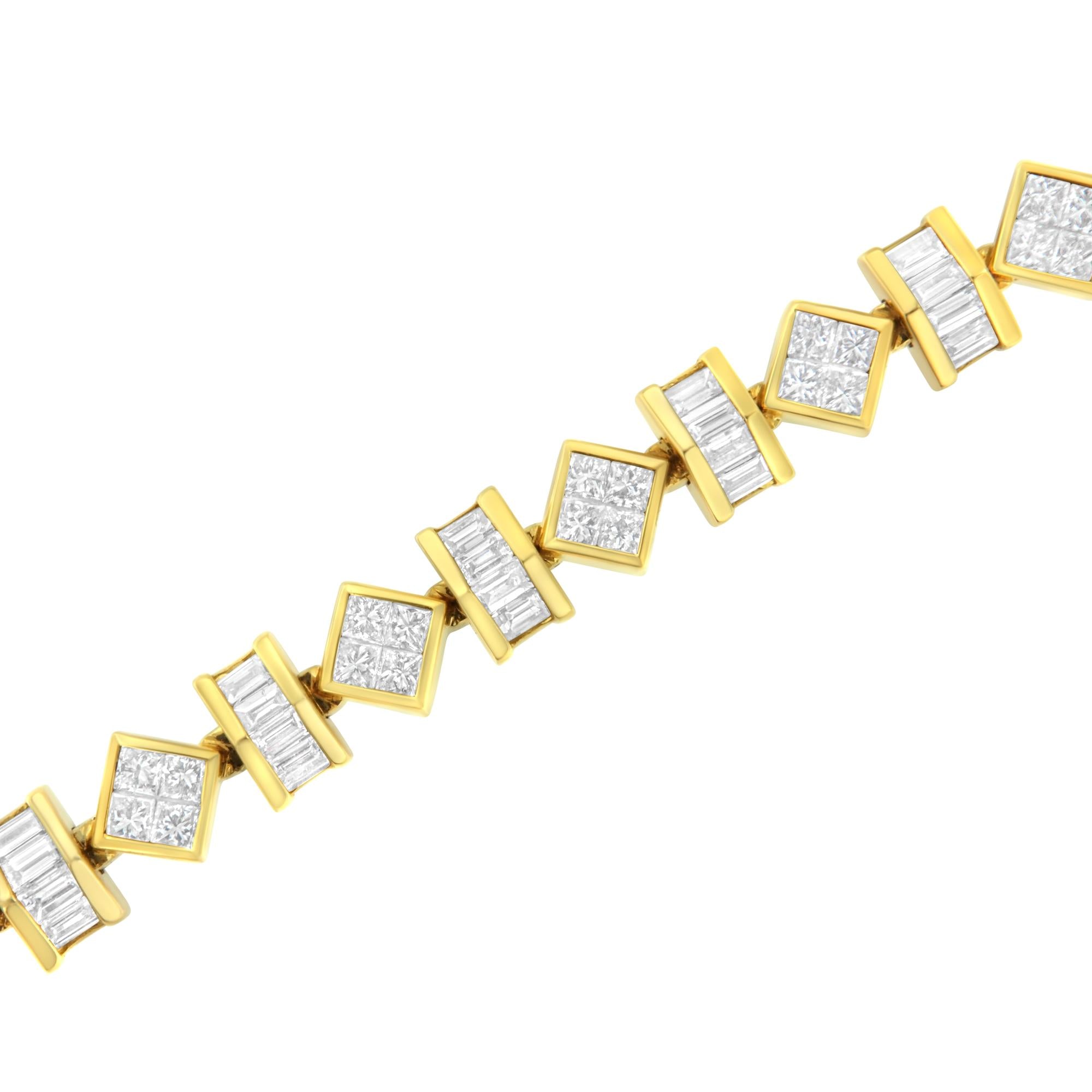 14K Yellow Gold Princess and Baguette Diamond Modern Link Bracelet(7.50 cttw,G-H Color,VS1-VS2 Clarity)-3