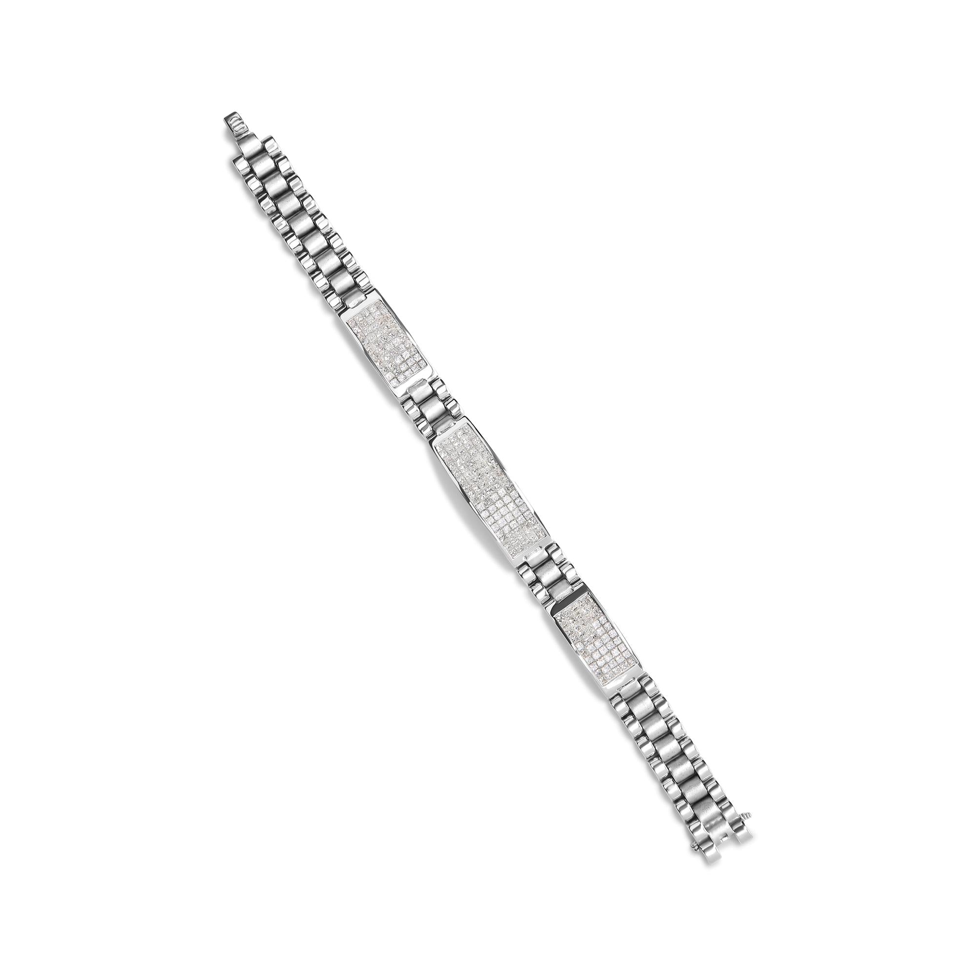 14K White Gold 12.0 Cttw Men's Invisible Set Princess Diamond Tennis Bracelet (G-H Color, VS1-VS2 Clarity) - Size 8.5" Inches-3