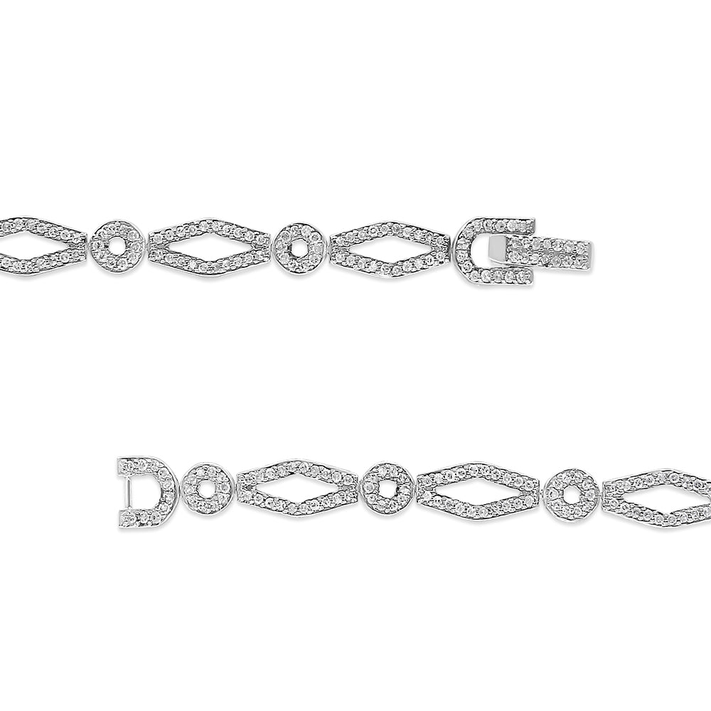 .925 Sterling Silver 1 1/2 Cttw Diamond Studded Alternating Circle and Kite-Shaped Vintage-Style Link Bracelet (I-J Color, I2-I3 Clarity) 7 Inch-3