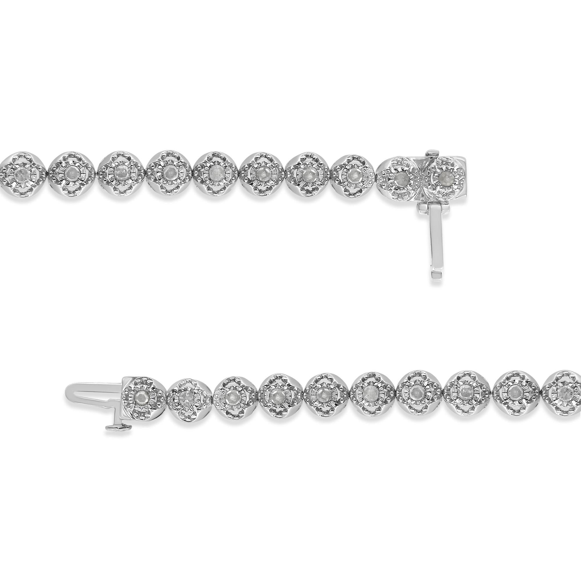 .925 Sterling Silver 1.0 Cttw Diamond Miracle-Plate Open Quatrefoil Flower Circle-Link 7" Tennis Bracelet (I-J color, I3 clarity)-3