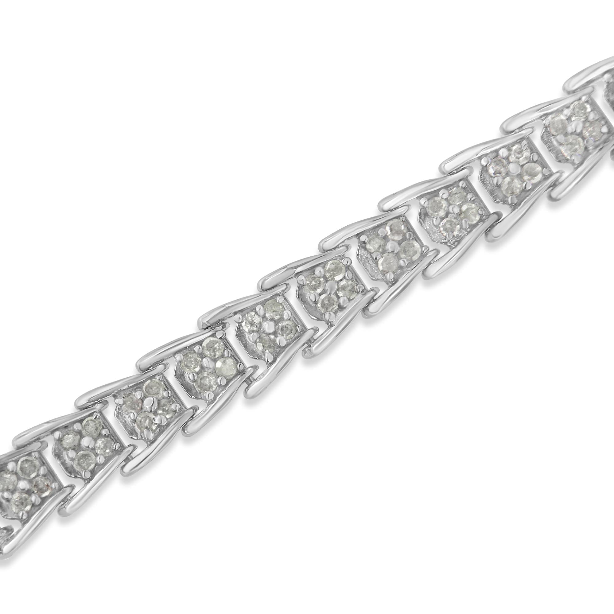 10k White Gold 2 cttw Diamond Fan-Shaped Link Tennis Bracelet (I-J Clarity, I3 Color) - Size 7.25"-3