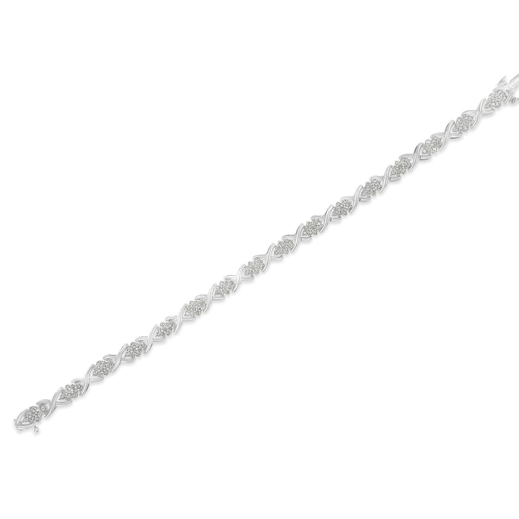 .925 Sterling Silver 1-1/2 Cttw Diamond Cluster X Link 7" Tennis Bracelet (I-J color, I3 clarity)-3