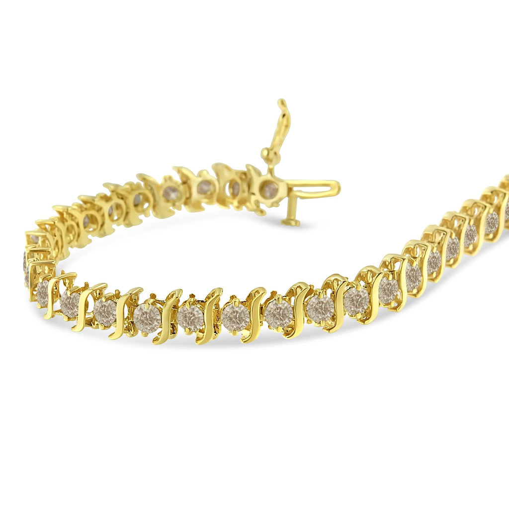 10K Yellow Gold Plated .925 Sterling Silver 7.0 cttw 2-Prong Set Round Brilliant Cut Diamond "S" Link Bracelet (J-K color, I1-I2 clarity) - 7"-3