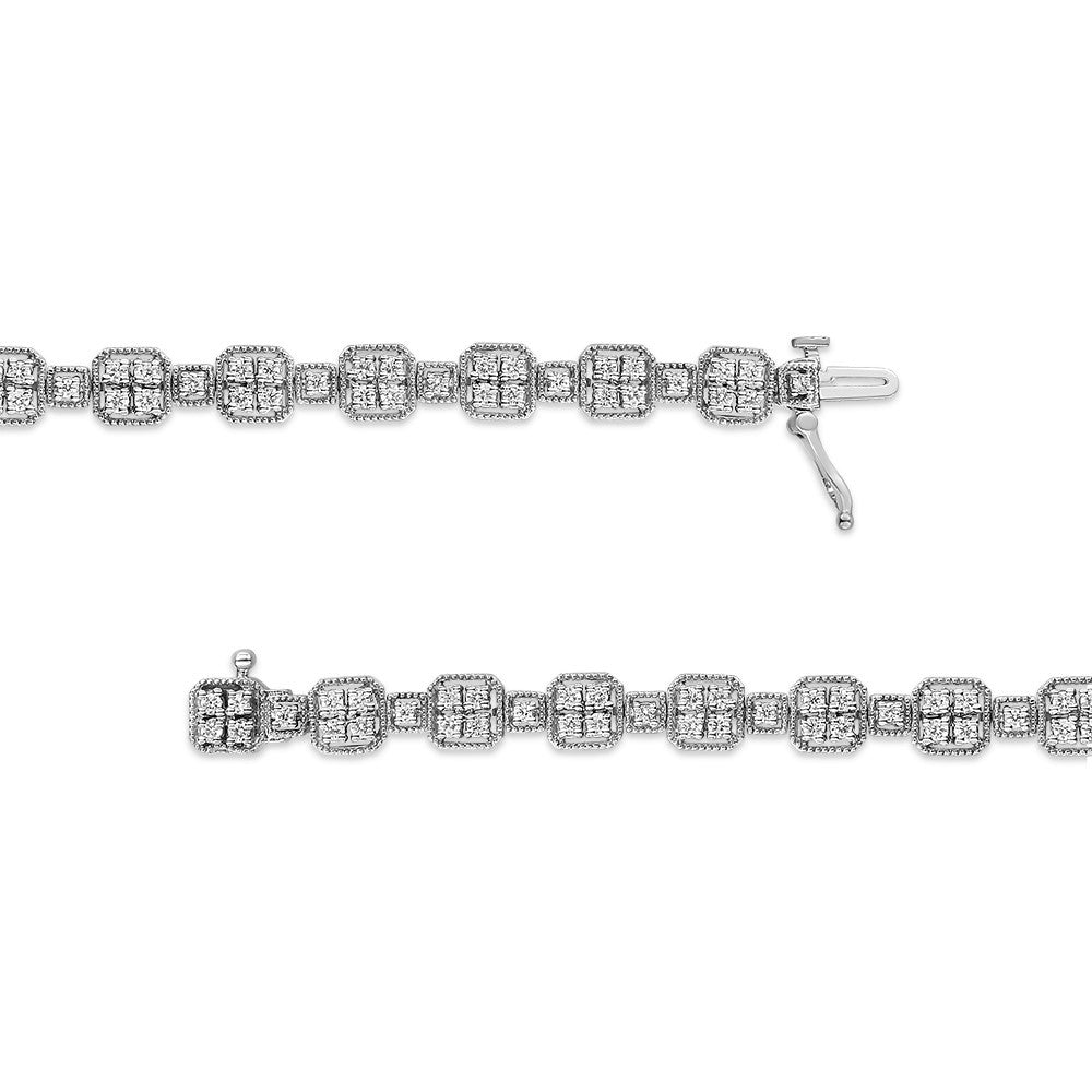 10K Gold 2.0 Cttw Diamond Square Link Bracelet (J-K Color, I2-I3 Clarity) - Size 7.25"-3