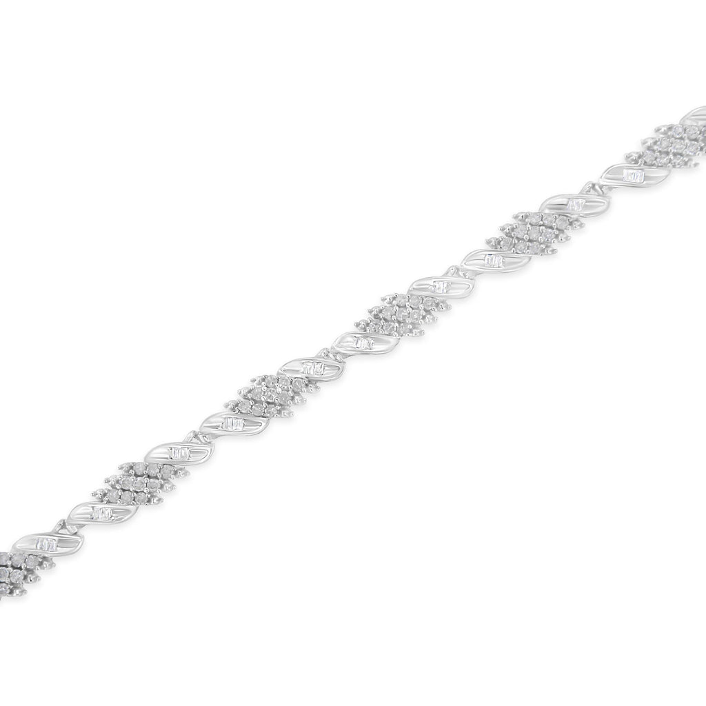 .925 Sterling Silver 1-1/2 Cttw Round and Baguette Cut Diamond Wave Link Bracelet (I-J Color, I2-I3 Clarity) - 7"-3