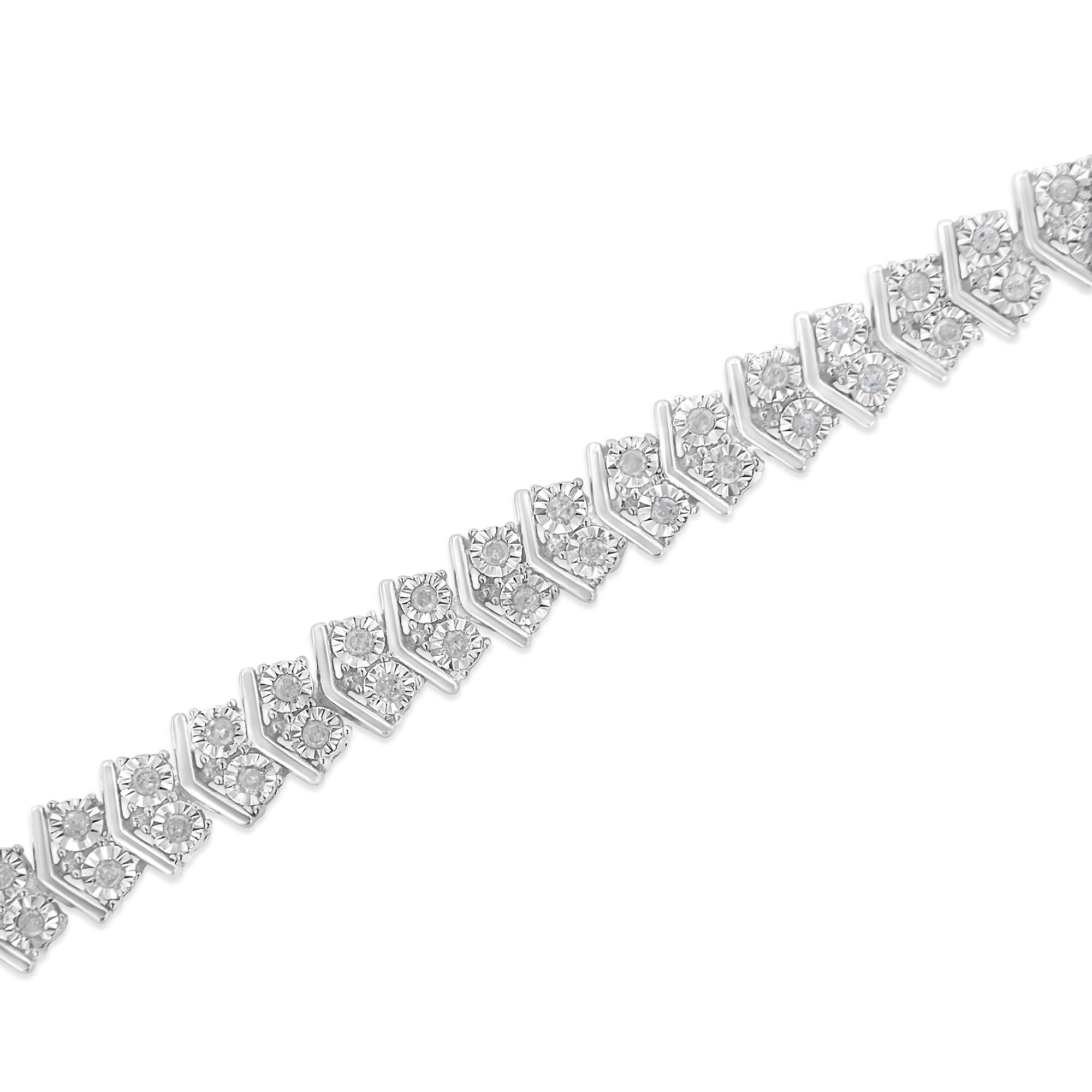.925 Sterling Silver 1.0 Cttw Chevron 2 Stone Arrow Link Tennis Bracelet (I-J Color, I3 Clarity) - 7”-3