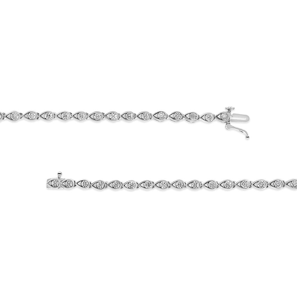 .925 Sterling Silver 1/10 Cttw Round-Cut Diamond Pear Link 7.25" Bracelet (I-J Color, I2-I3 Clarity)-3