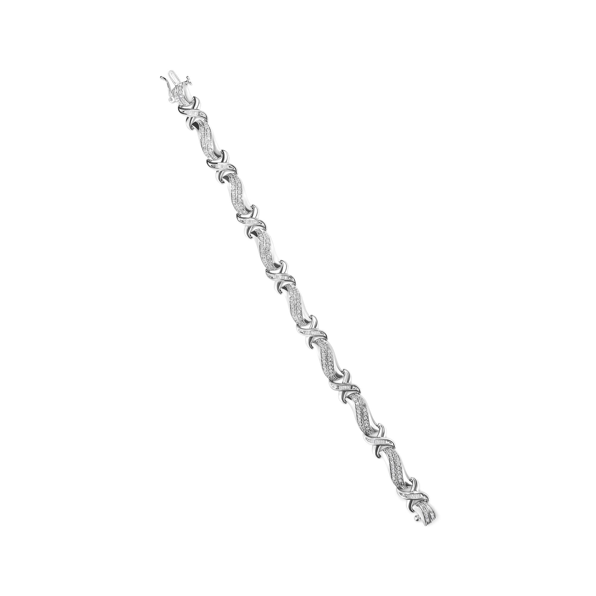 .925 Sterling Silver 1 3/4 Cttw Diamond Wave and X Link Tennis Bracelet (I-J Color, I3 Clarity) - 7"-3