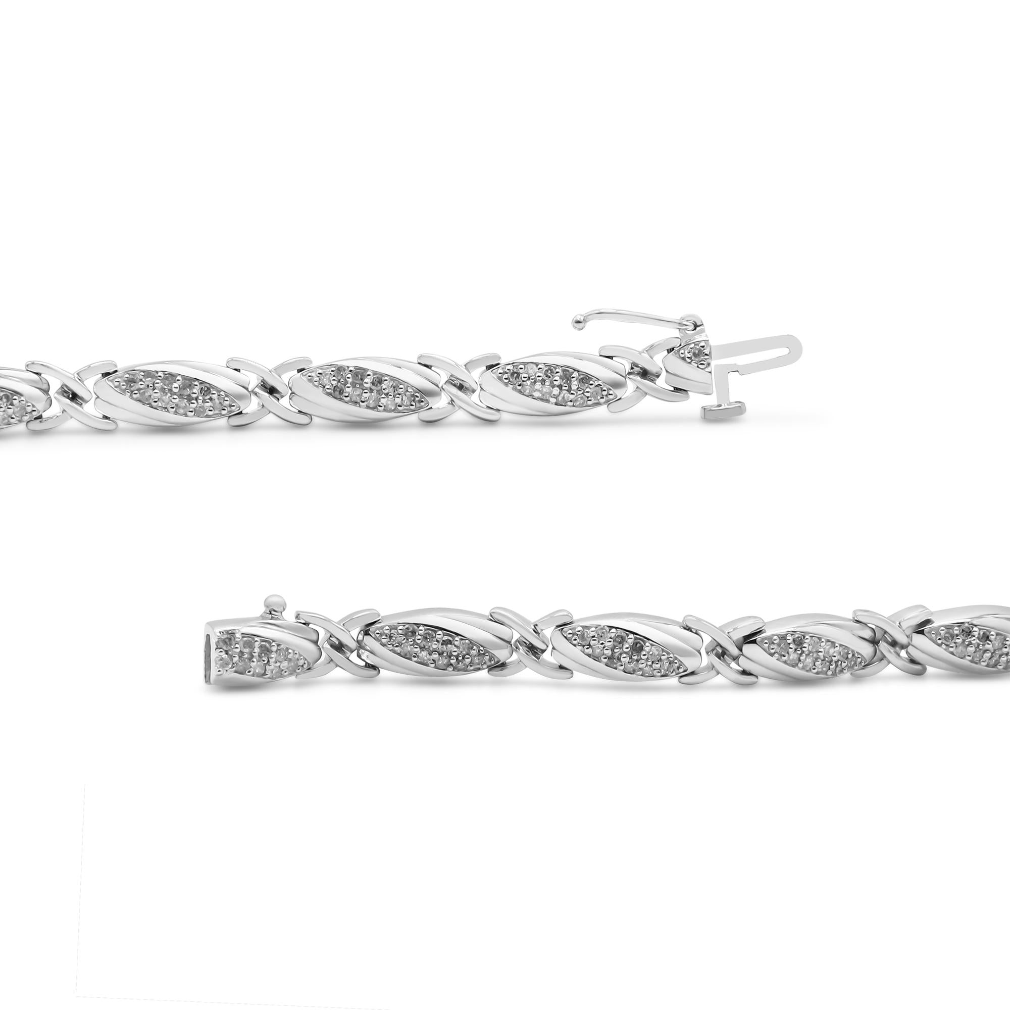 .925 Sterling Silver 1.00 Cttw Round Diamond X-Link Bracelet (I-J Color, I2-I3 Clarity) - Size 7.25"-3
