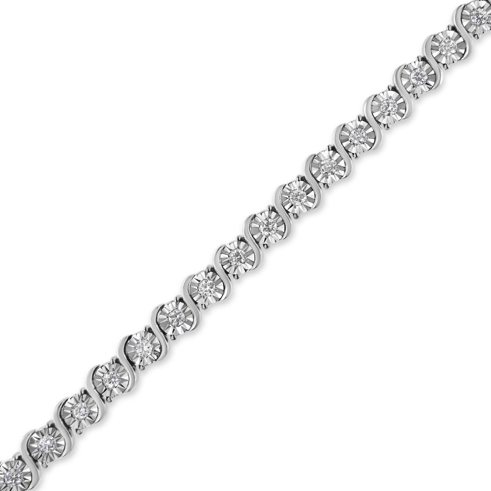 14K White Gold 1.00 Cttw Lab Grown Diamond Round Miracle Plate and "S" Link Tennis Bracelet (F-G Color, VS2-SI1 Clarity) Size 7"-3