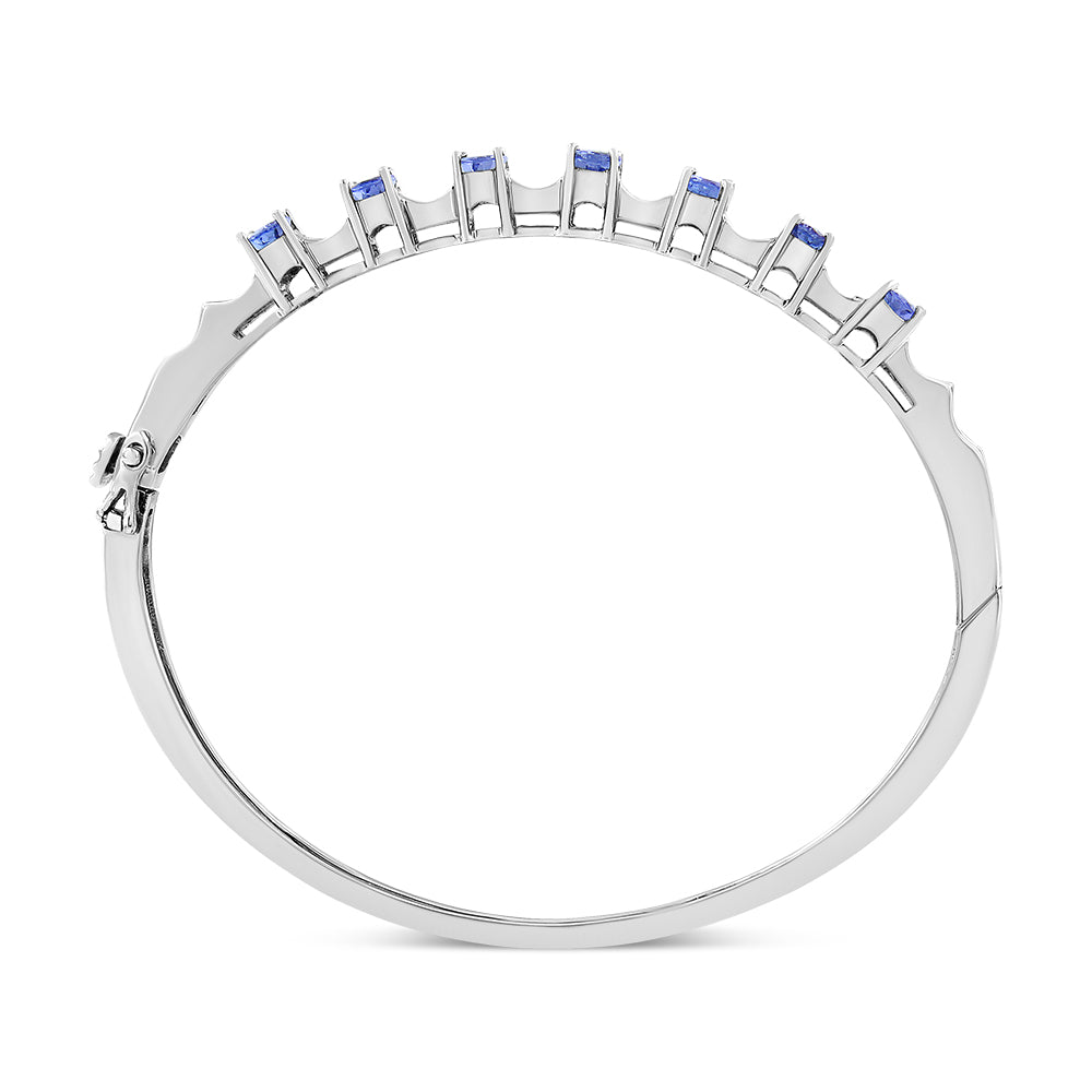 14K White Gold 5 MM Oval Blue Tanzanite and 1/4 Cttw Diamond Bangle (H-I Color, VS2-SI1 Clarity) - Fits wrists up to 7 1/2 Inches-3