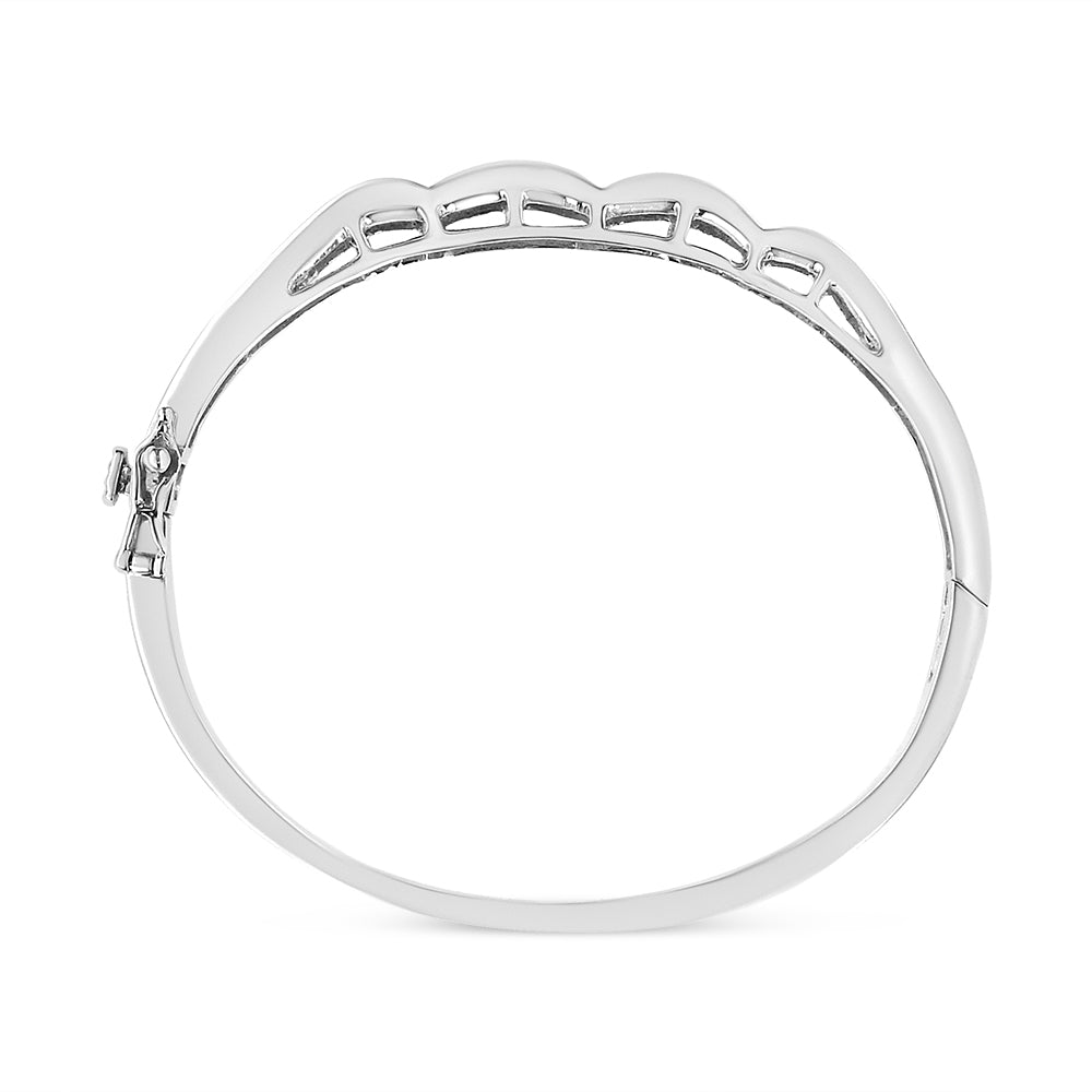 14K White Gold 3 1/3 Cttw Invisible Set Princess-Cut Diamond Wave Bangle Bracelet (H-I Color, SI1-SI2 Clarity) - Size 7"-3