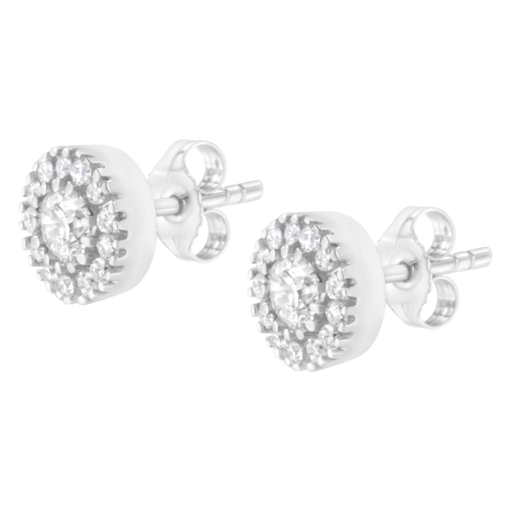 14k White Gold 1 cttw Diamond Halo Stud Earrings (I-J Clarity, I1-I2 Color)-3