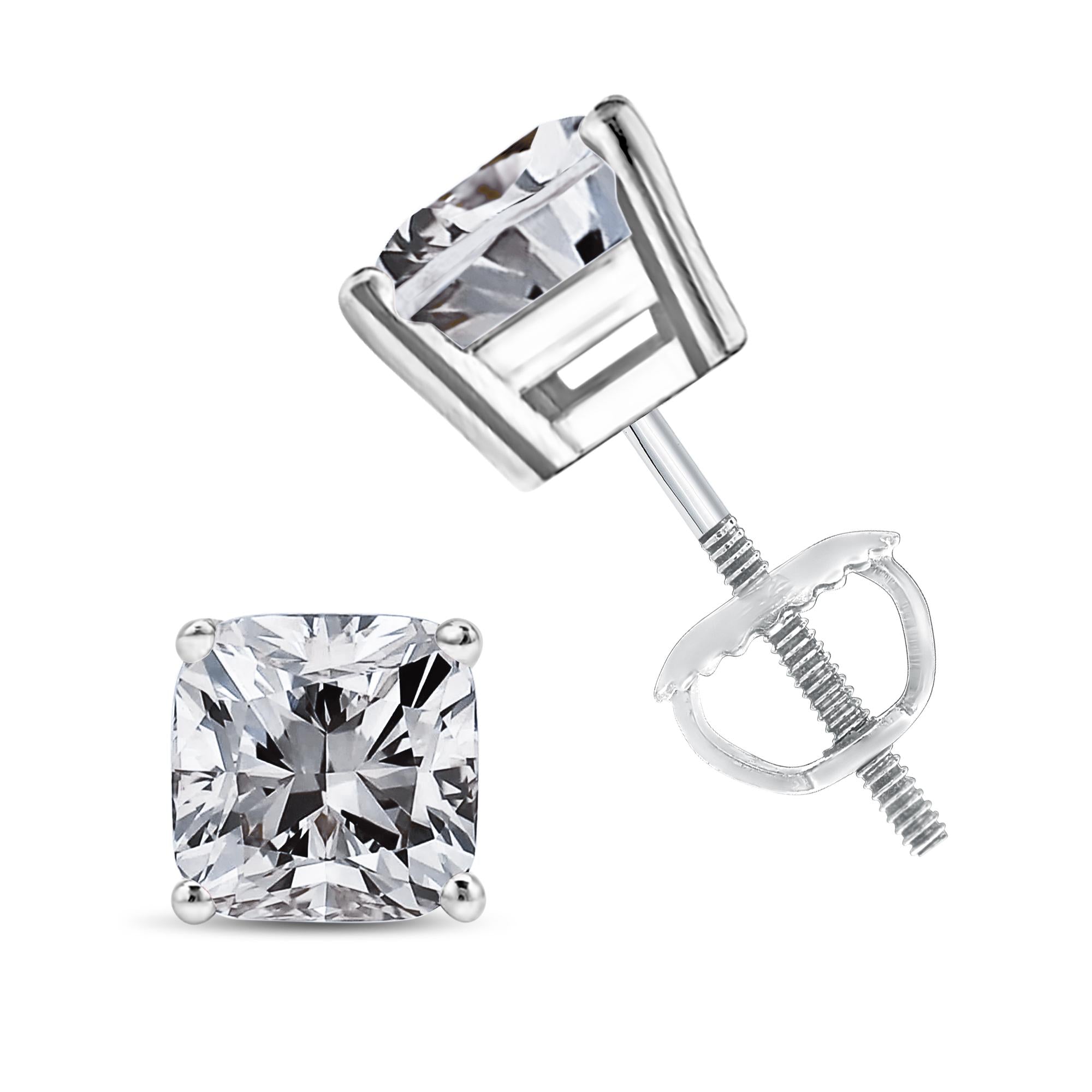 14K White Gold 1 1/2 Cttw Clarity Enhanced Princess Cut Diamond Solitaire Stud Earrings (I-J Color, I1-I2 Clarity)-3