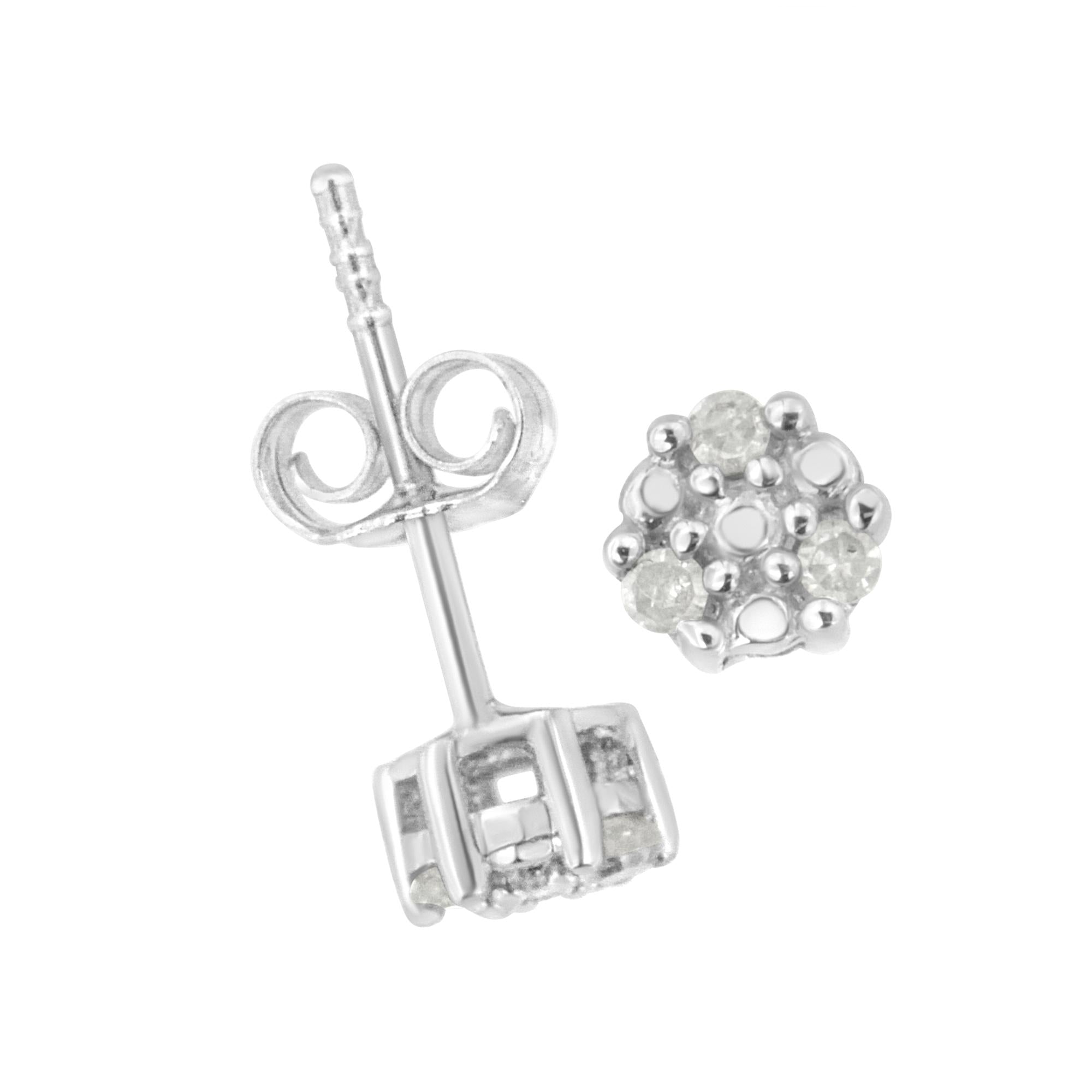 .925 Sterling Silver 1/10 cttw Prong Set Round-Cut Trio Diamond Stud Earrings (I-J Color, I3 Clarity)-3