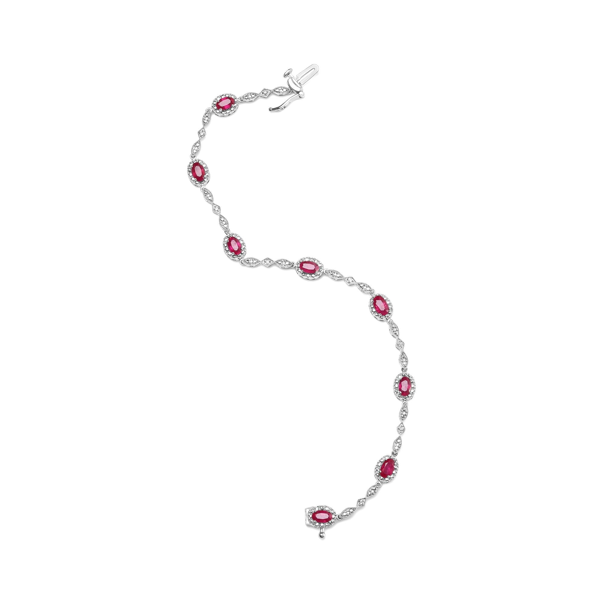 10K White Gold 4.5mm x 3mm Oval Ruby and Diamond Link Bracelet (H-I Color, SI1-SI2 Clarity)  - Size 7"-3
