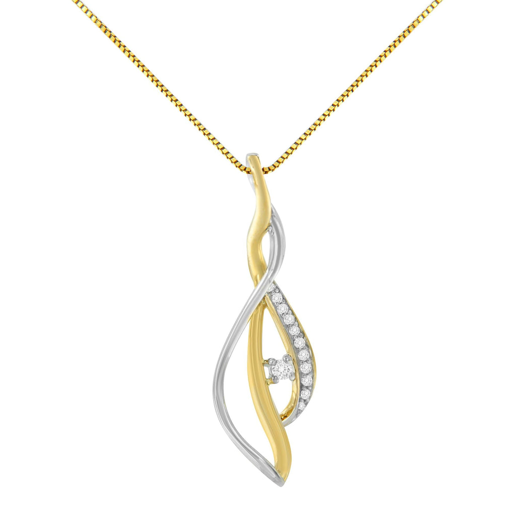10K Yellow and White Gold Round Cut Diamond Accent Cascade 18" Pendant Necklace (J-K Color, I2-I3 Clarity)-3