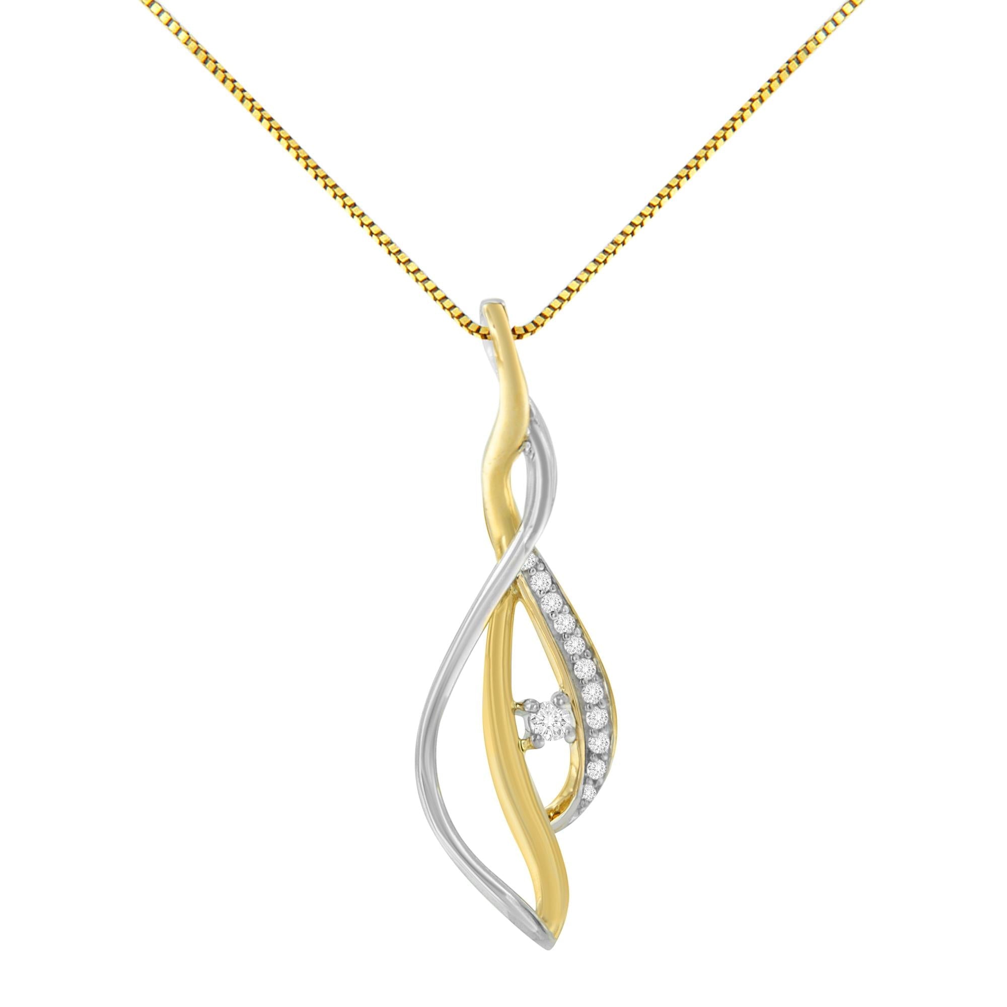 10K Yellow and White Gold Round Cut Diamond Accent Cascade 18" Pendant Necklace (J-K Color, I2-I3 Clarity)-3