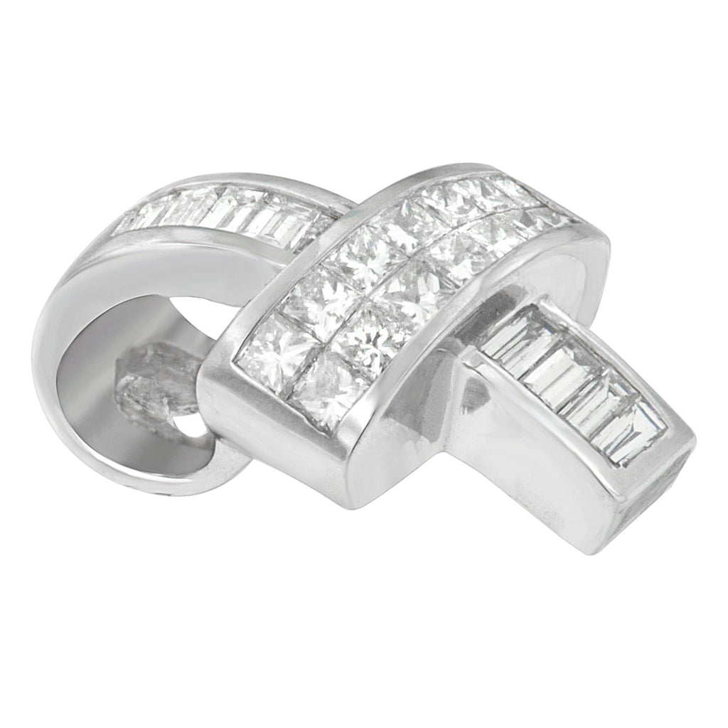 14K White Gold 2 cttw Princess and Baguette Cut Diamond Ribbon Pendant Necklace (H-I, SI-SI2)-3