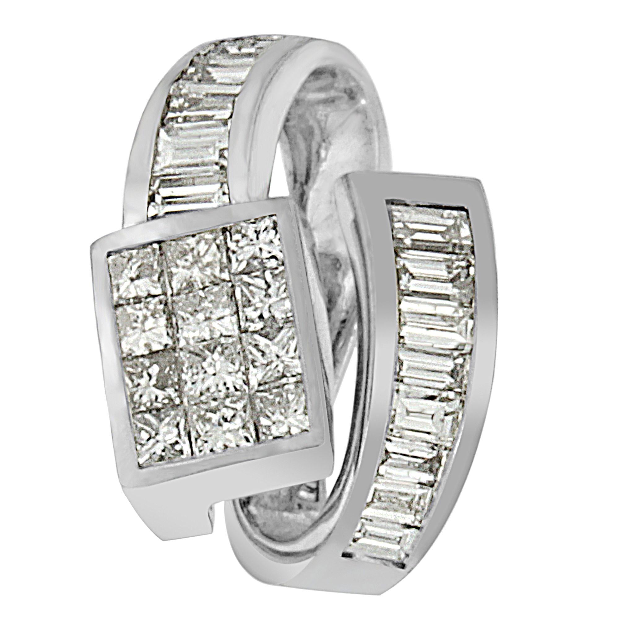 14K White Gold 2 cttw Princess and Baguette Cut Diamond Double Loop Pendant Necklace (G-H, VS1-VS2)-3