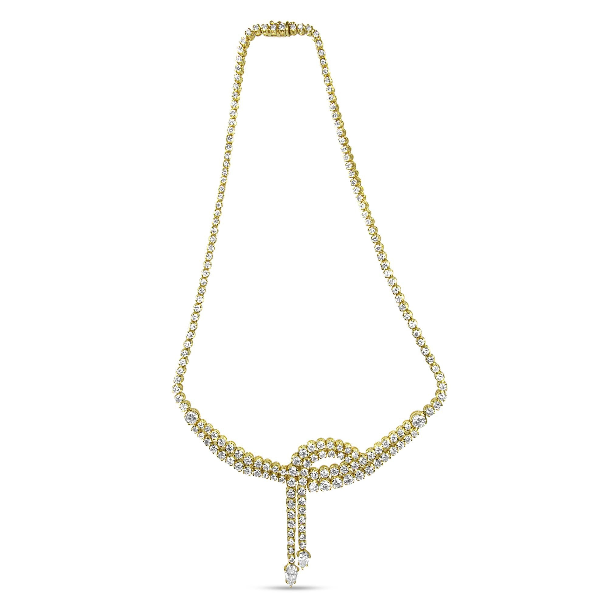 14k Yellow Gold 17.0 Cttw Diamond Double Row Lariat 18" Inch Tennis Necklace with Pear Shape Diamond Drop Tips (I-J Color, VS2-SI1 Clarity)-3