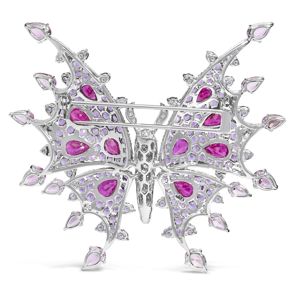 18K White Gold 1.00 Cttw Diamond, Ruby  Sapphire, and Amethyst Mixed Gemstone Butterfly Brooch Pin (G-H Color, VS1-VS2 Clarity)-3