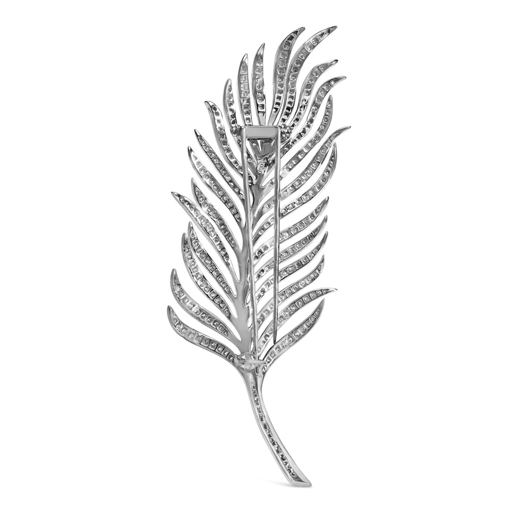 18K White Gold 2 7/8 Cttw Diamond Feather Brooch Pin (G-H Color, VS1-VS2 Clarity)-3