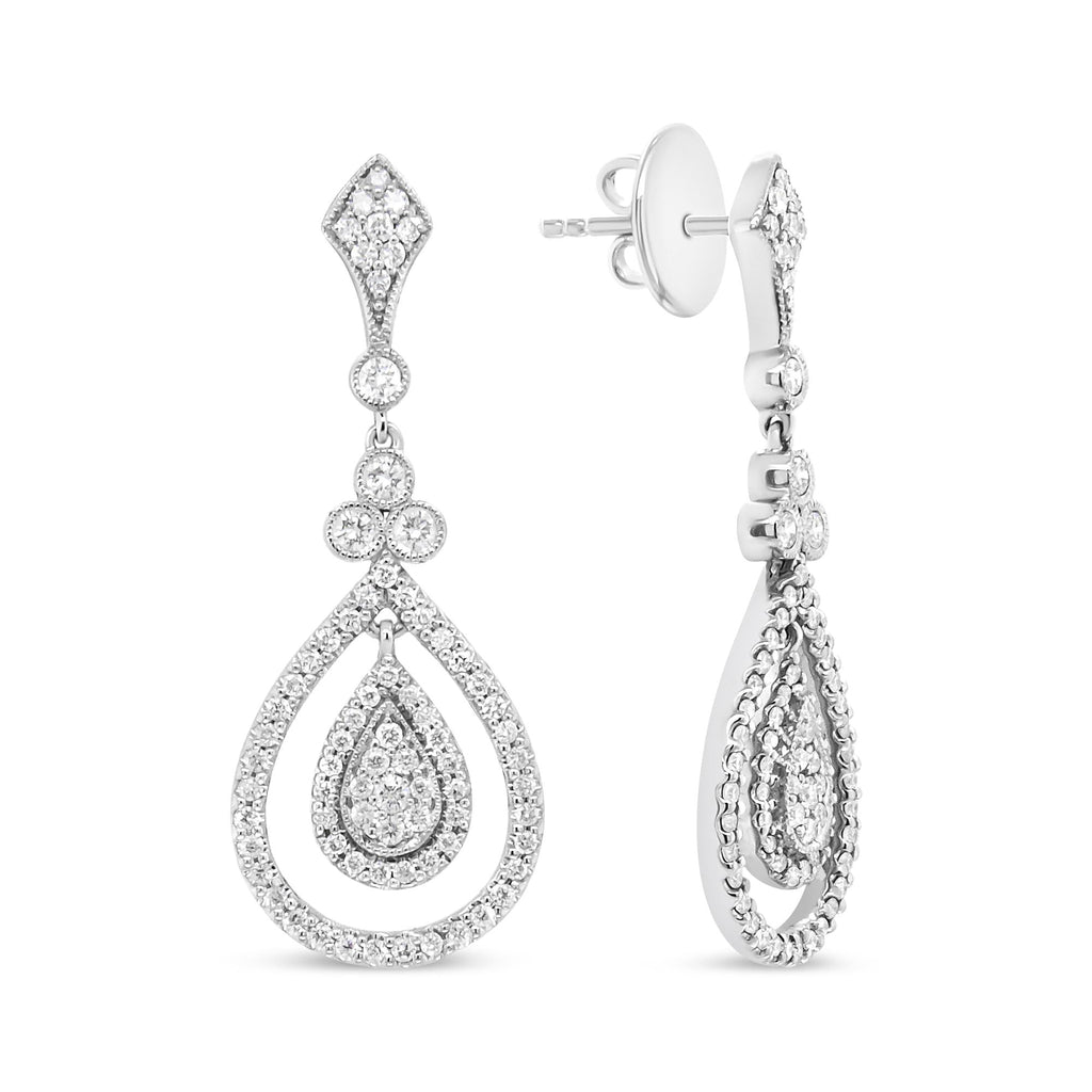 18K White Gold 1 1/4 Cttw Round Diamond Openwork Teardrop-Shaped Dangle Earrings (F-G Color, VS1-VS2 Clarity)-3