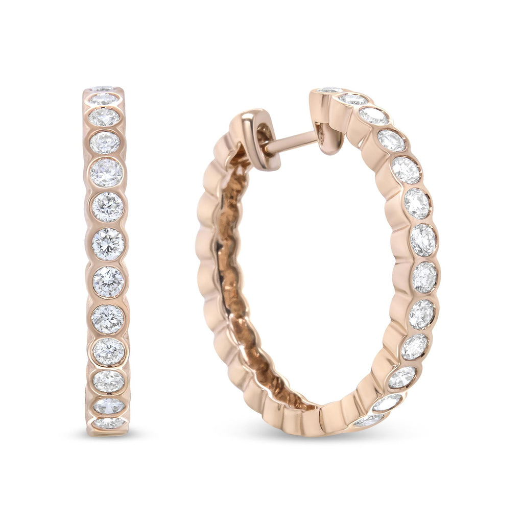 18K Rose Gold 1 Cttw Round Bezel-Set Diamond Hoop Earrings (F-G Color, VS1-VS2 Clarity)-3