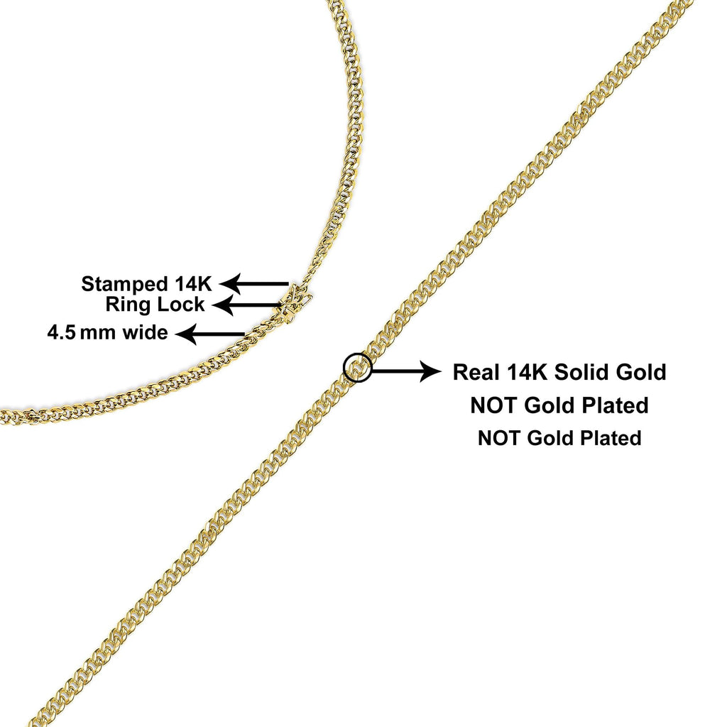 Semi-Solid 14K Yellow Gold 4.5mm Miami Cuban Chain Necklace - Unisex Chain-3