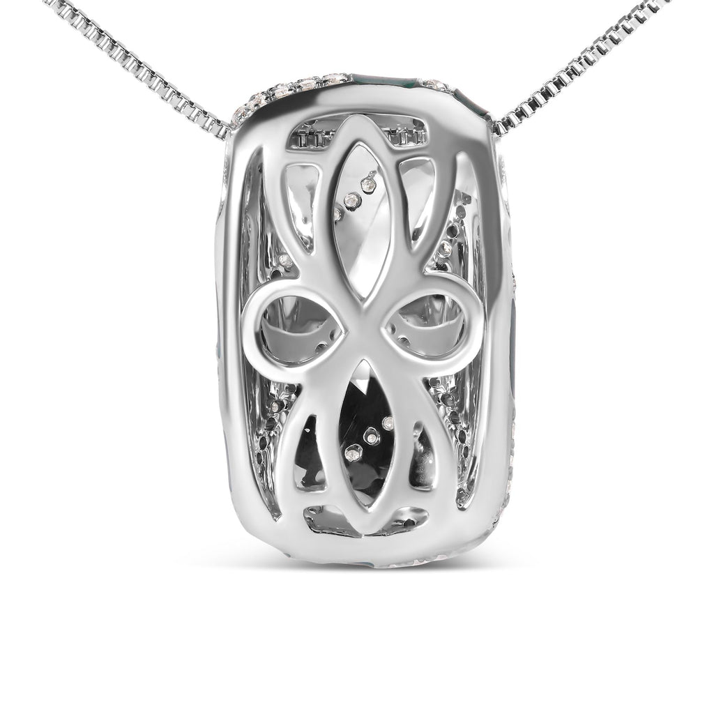 .925 Sterling Silver Turquoise Enamel and 1/2 Cttw Diamond Block 18" Pendant Necklace (F-G Color, VS1-VS2 Clarity)-3