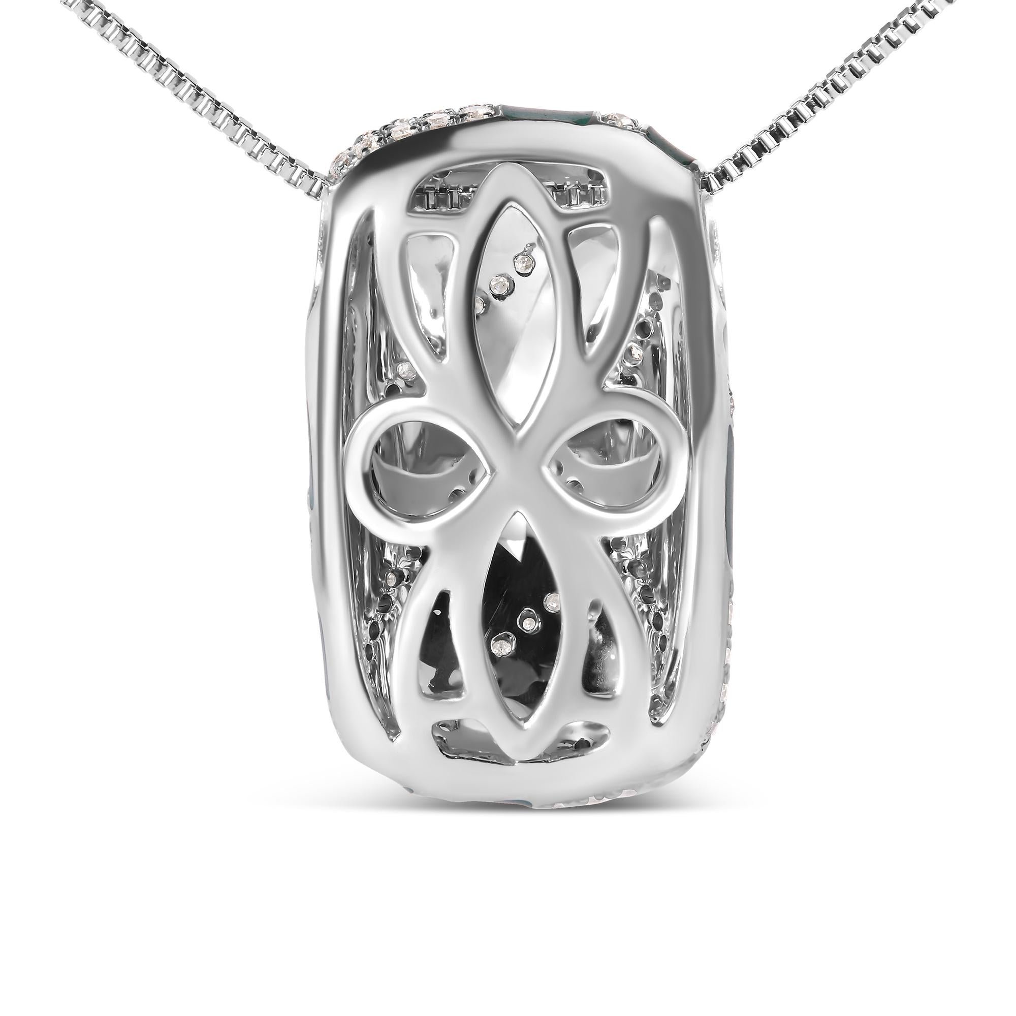 .925 Sterling Silver Turquoise Enamel and 1/2 Cttw Diamond Block 18" Pendant Necklace (F-G Color, VS1-VS2 Clarity)-3