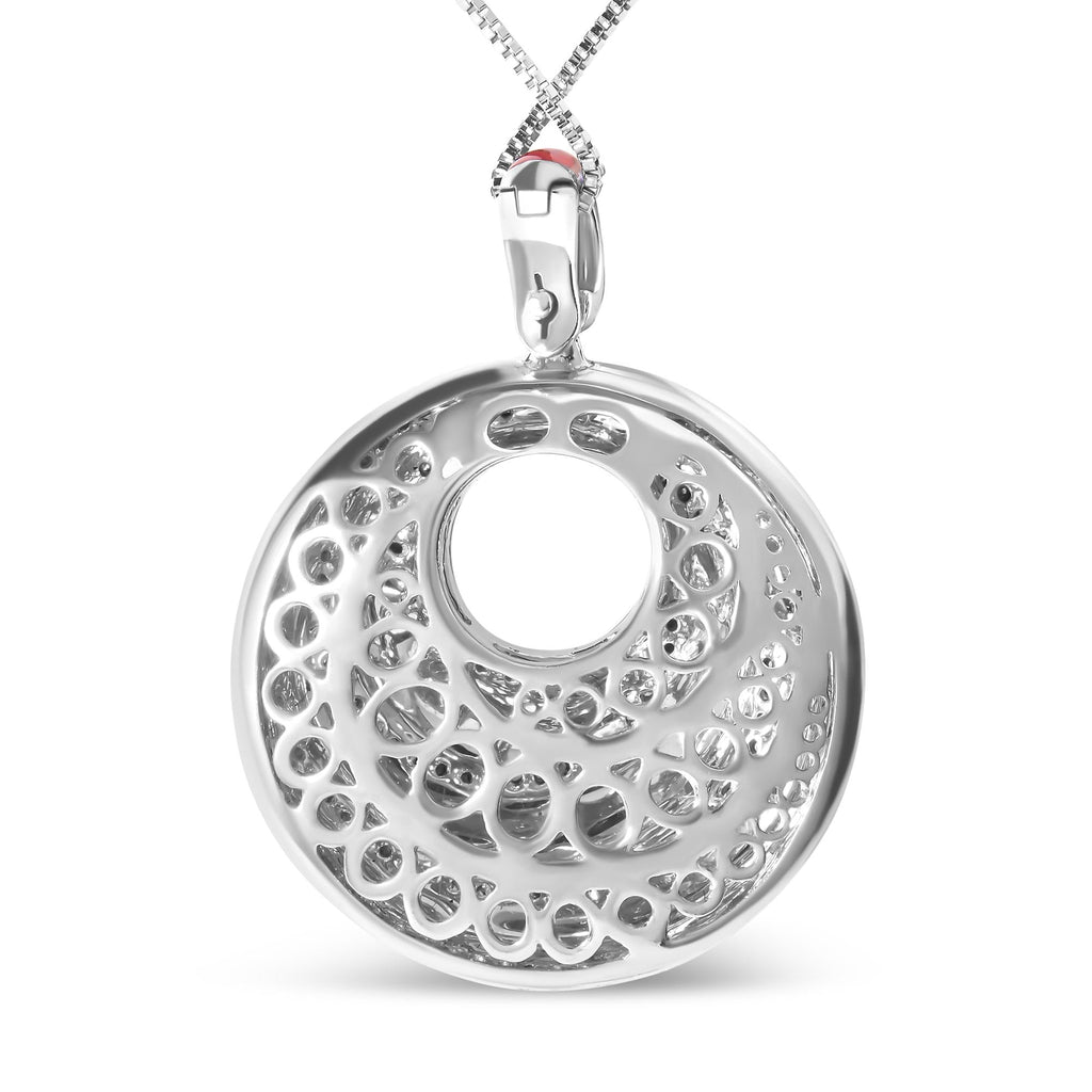 .925 Sterling Silver Red Enamel and 1/2 Diamond Endless Swirl Medallion 18" Pendant Necklace (F-G Color, VS1-VS2 Clarity)-3
