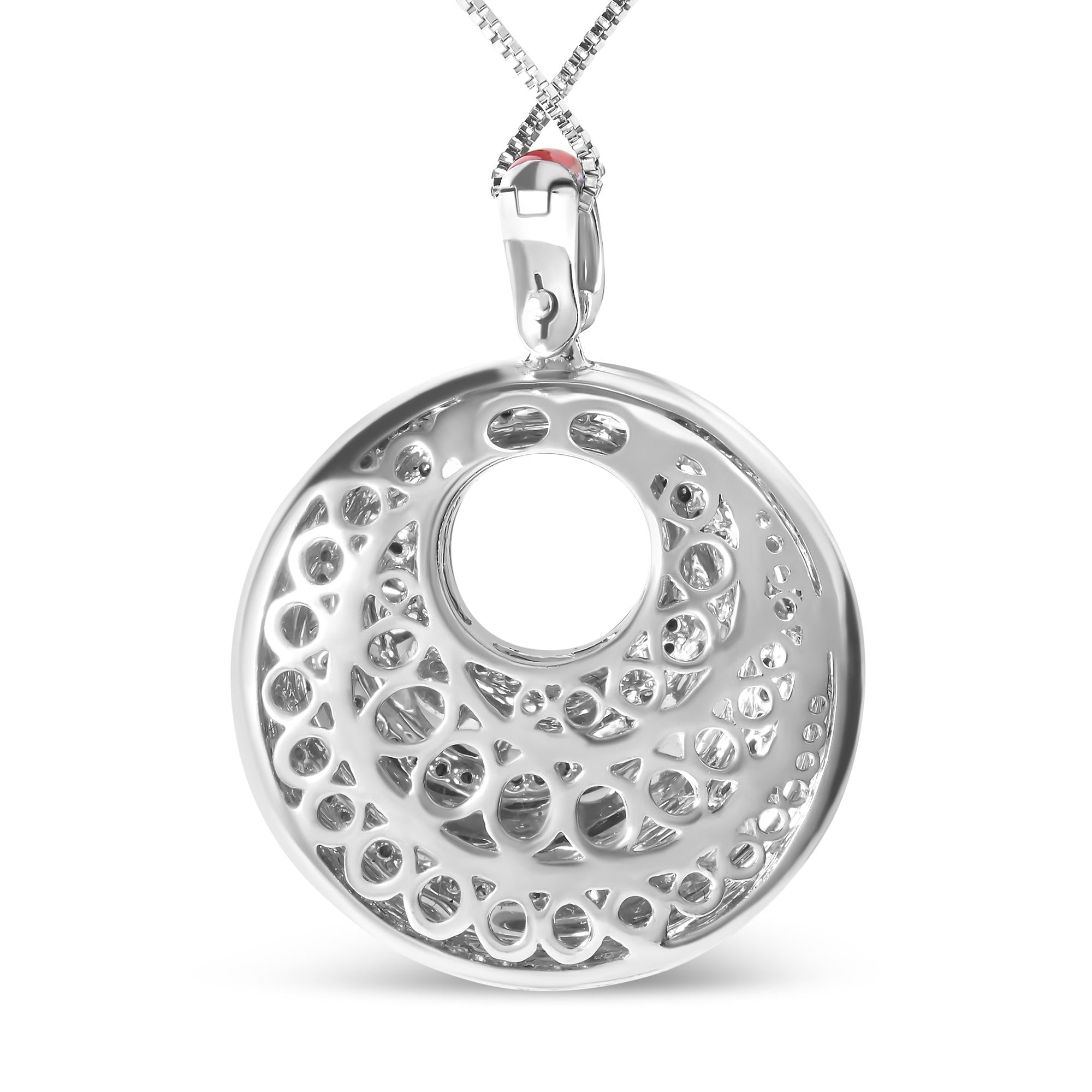 .925 Sterling Silver Red Enamel and 1/2 Diamond Endless Swirl Medallion 18" Pendant Necklace (F-G Color, VS1-VS2 Clarity)-3