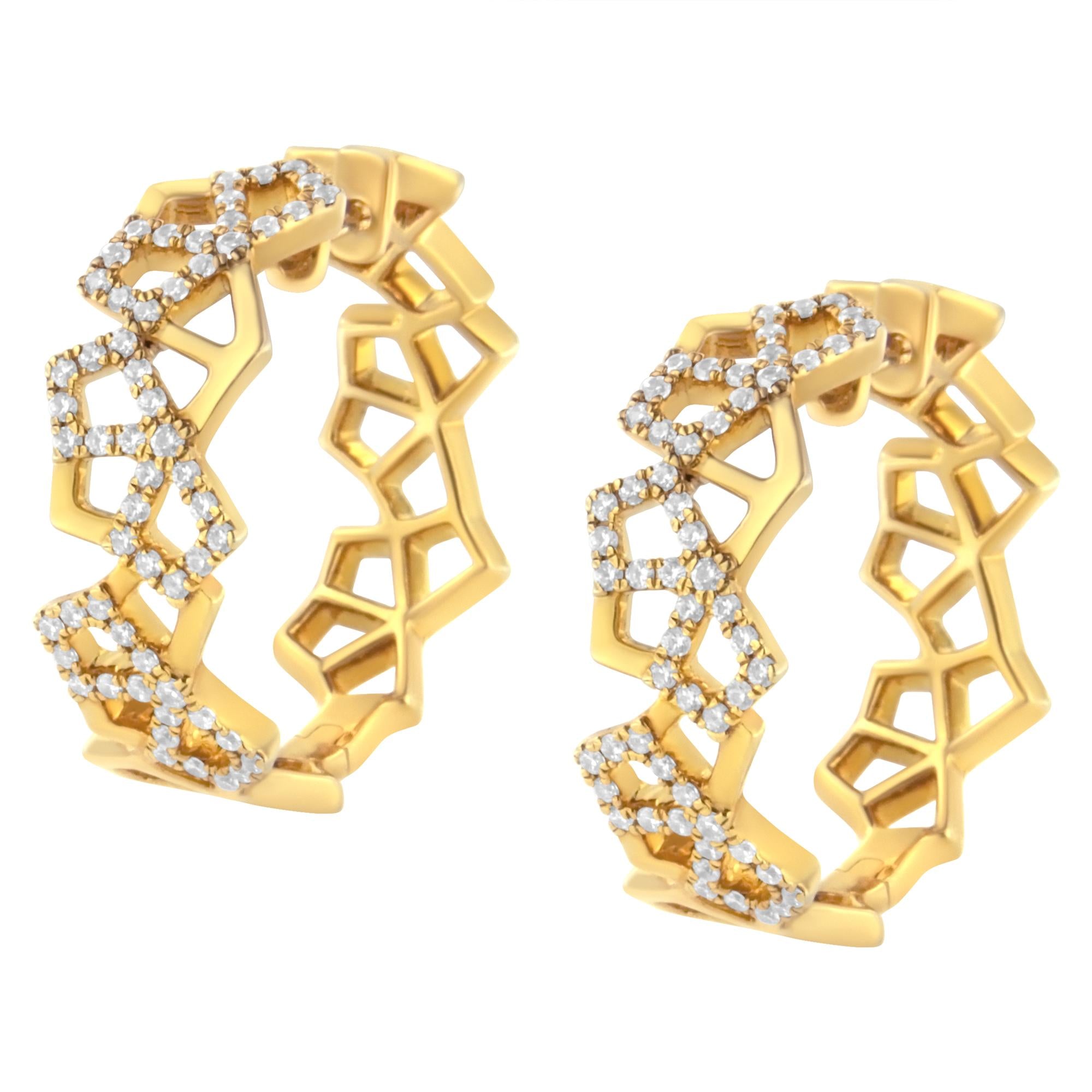14K Yellow Gold 3/4 Cttw Diamond Honeycomb Hoop Earrings (G-H Color, SI1-SI2 Clarity) - 24MM-3