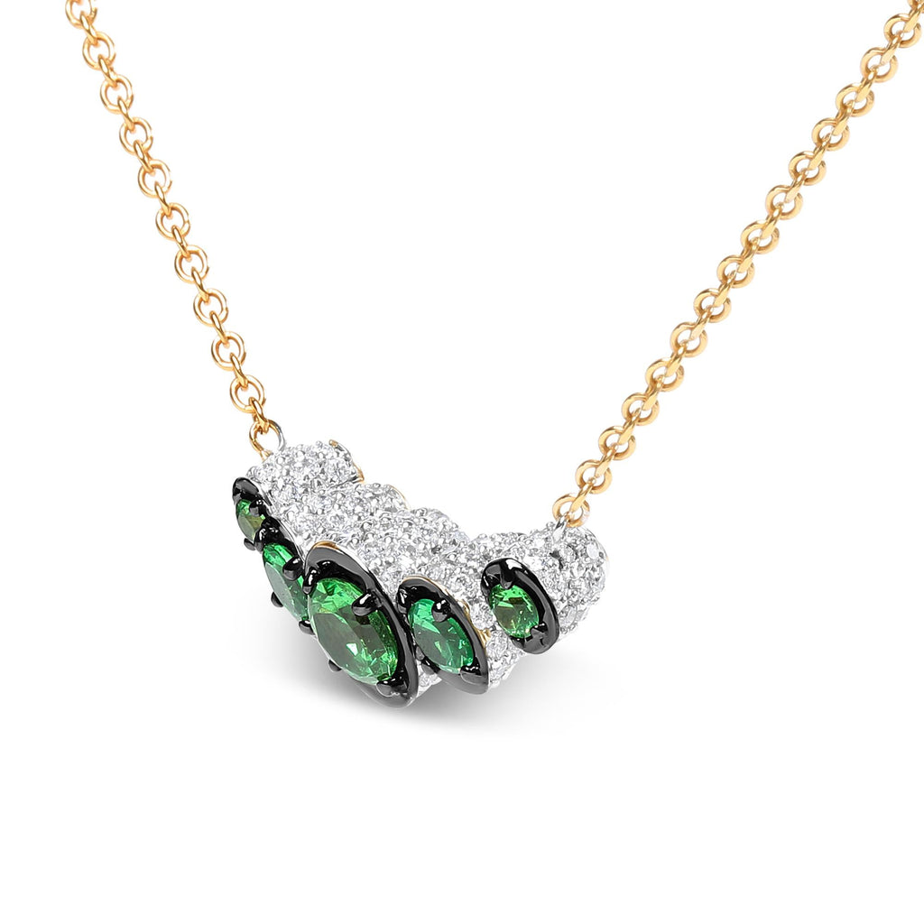 18K Rose Gold 3/4 Cttw Pave Diamonds and Graduated Green Tsavorite Gemstone Curved Bar Choker Necklace (G-H Color, SI1-SI2 Clarity) - Adjustable up to 14" - 16.5"-3