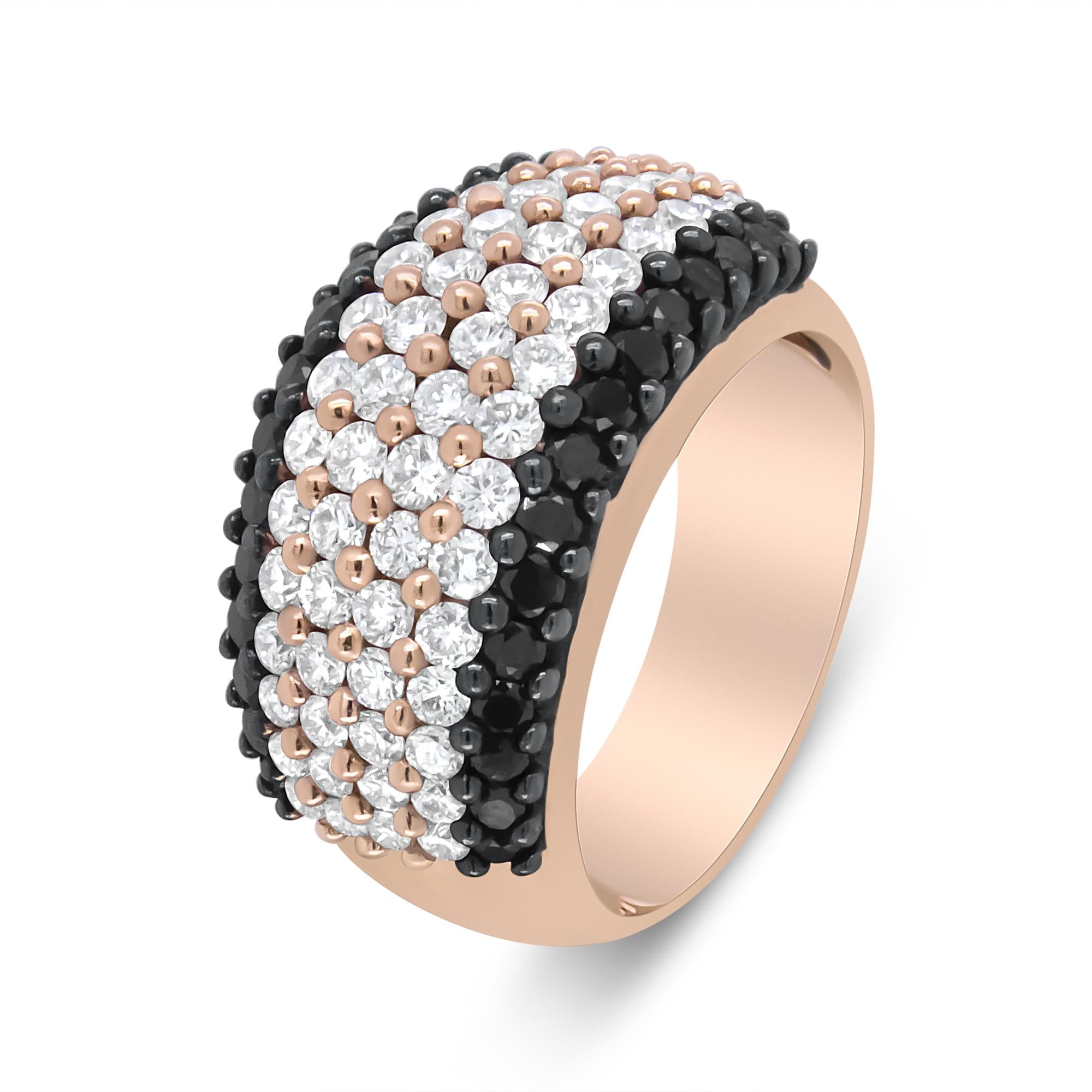 18K Rose Gold 2 1/5 Cttw Black and White Diamond 6 Row Band Ring (F-G and Black Color, VS1-VS2 Clarity)-3