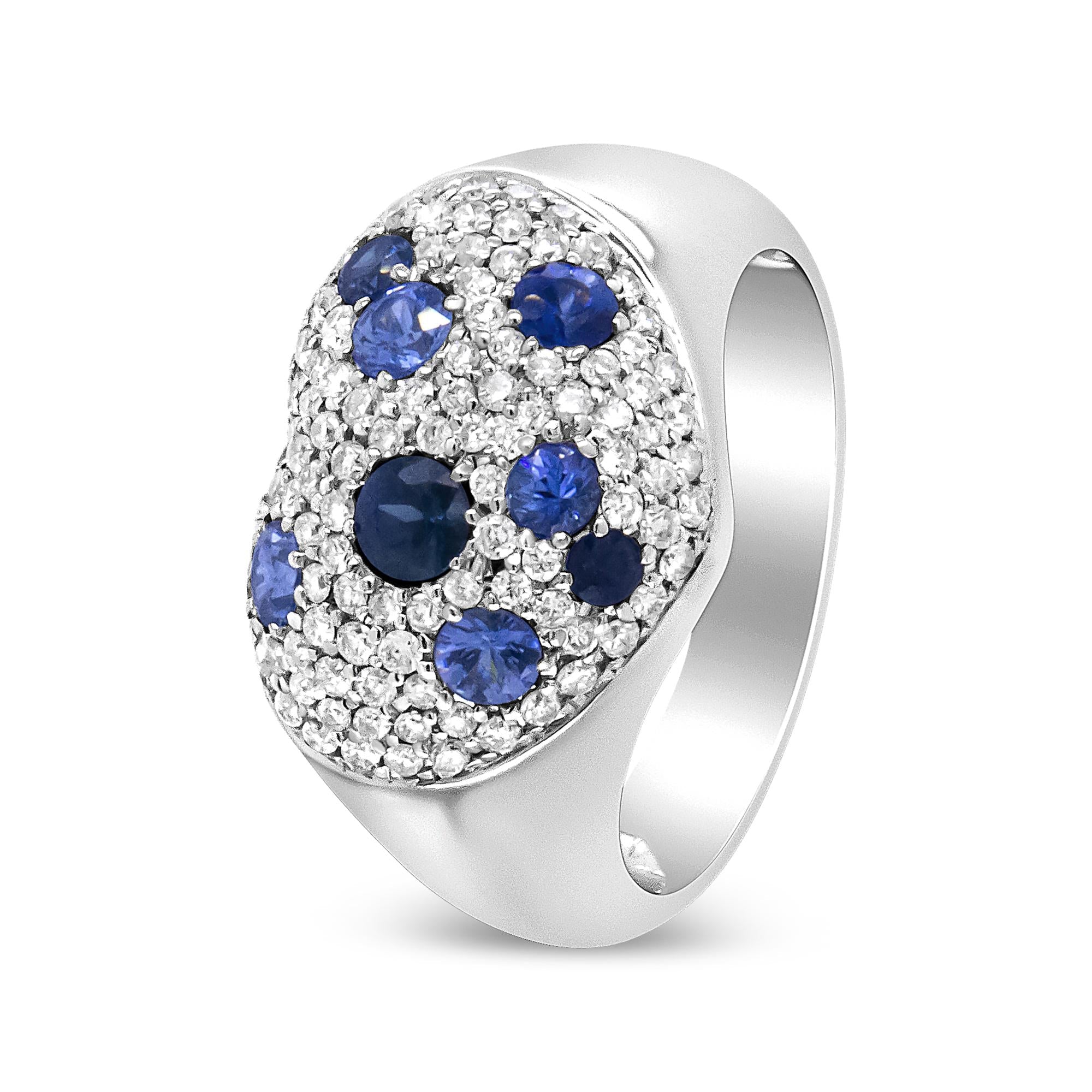18K White Gold Blue Sapphire and 5/8 Cttw Diamond Cluster Heart Shaped  Ring (F-G Color, VS1-VS2 Clarity)-3