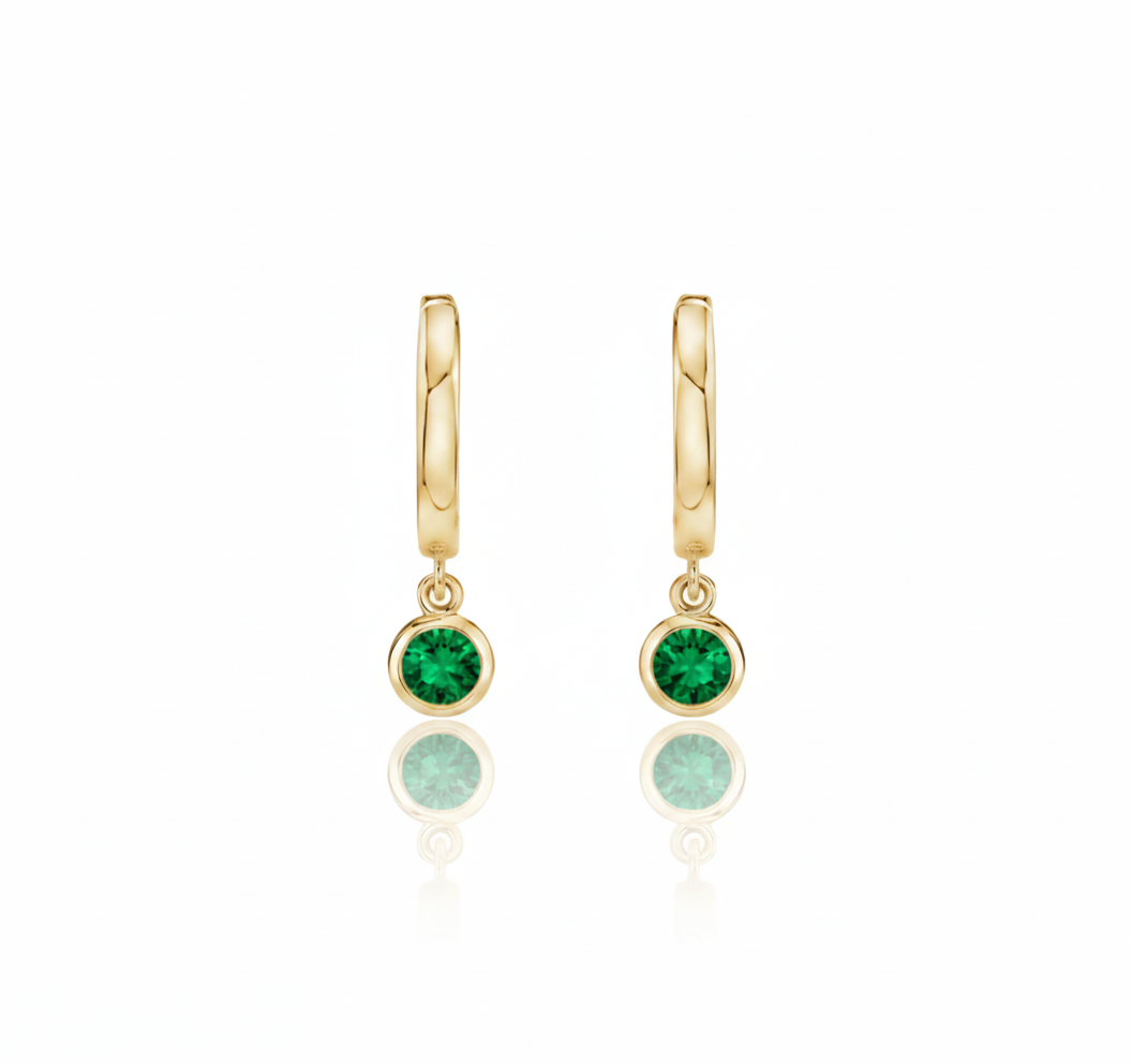 Luna Drop Emerald Hoops